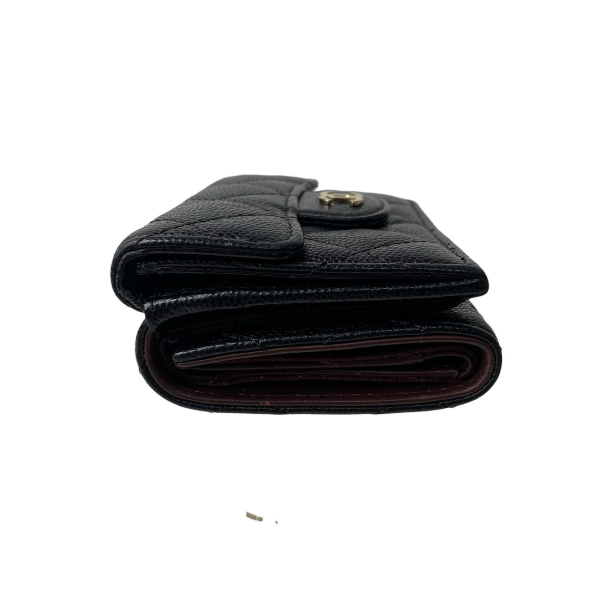 Chanel Black Leather Grained Calfskin Wallet (Tri-Fold) (Pre-Owned)