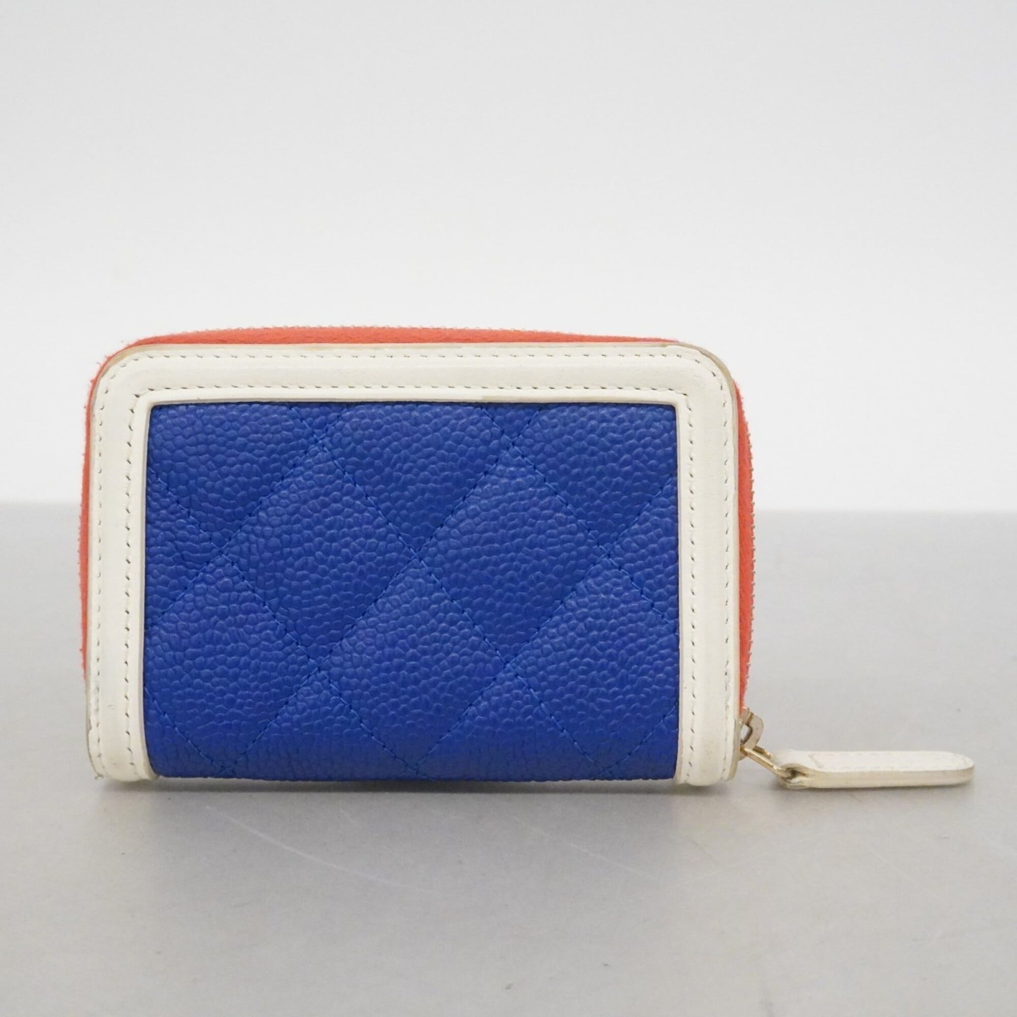 Chanel Blue Red Color White Grained Calfskin Coin Purse/Coin Case (Pre-Owned)