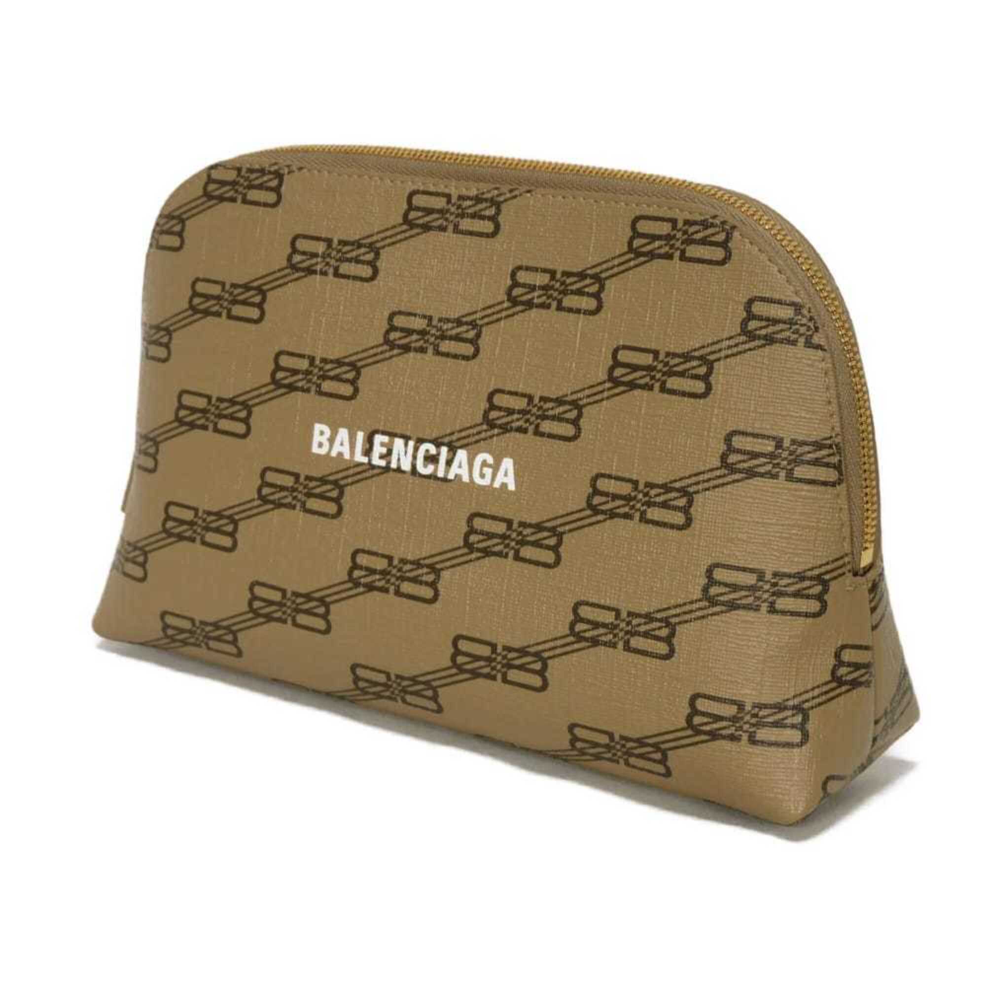 Balenciaga Beige Brown Coated Canvas Leather Clutch Bag Pouch (Pre-Owned)