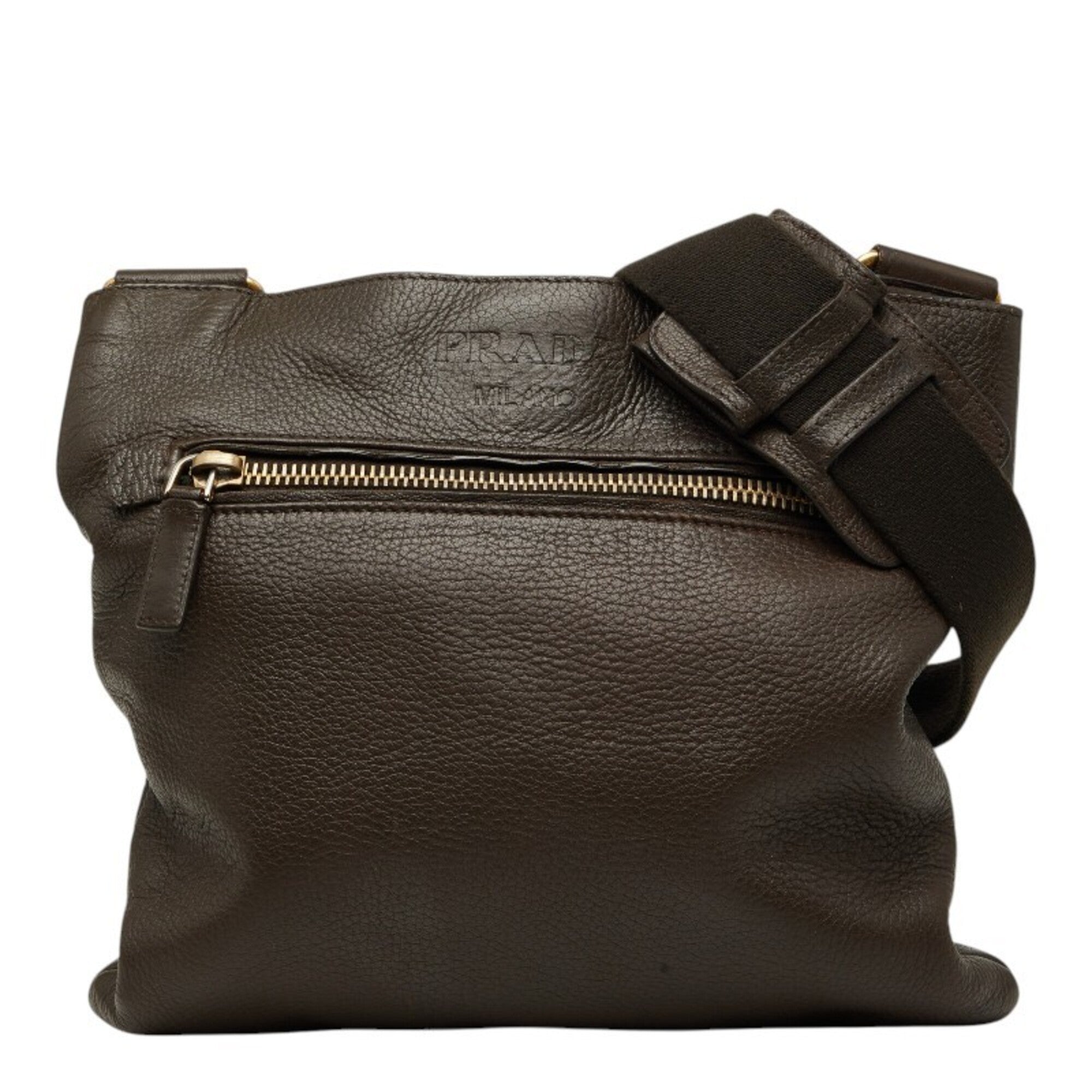 Prada Dark Brown Leather Shoulder Bag (Pre-Owned)