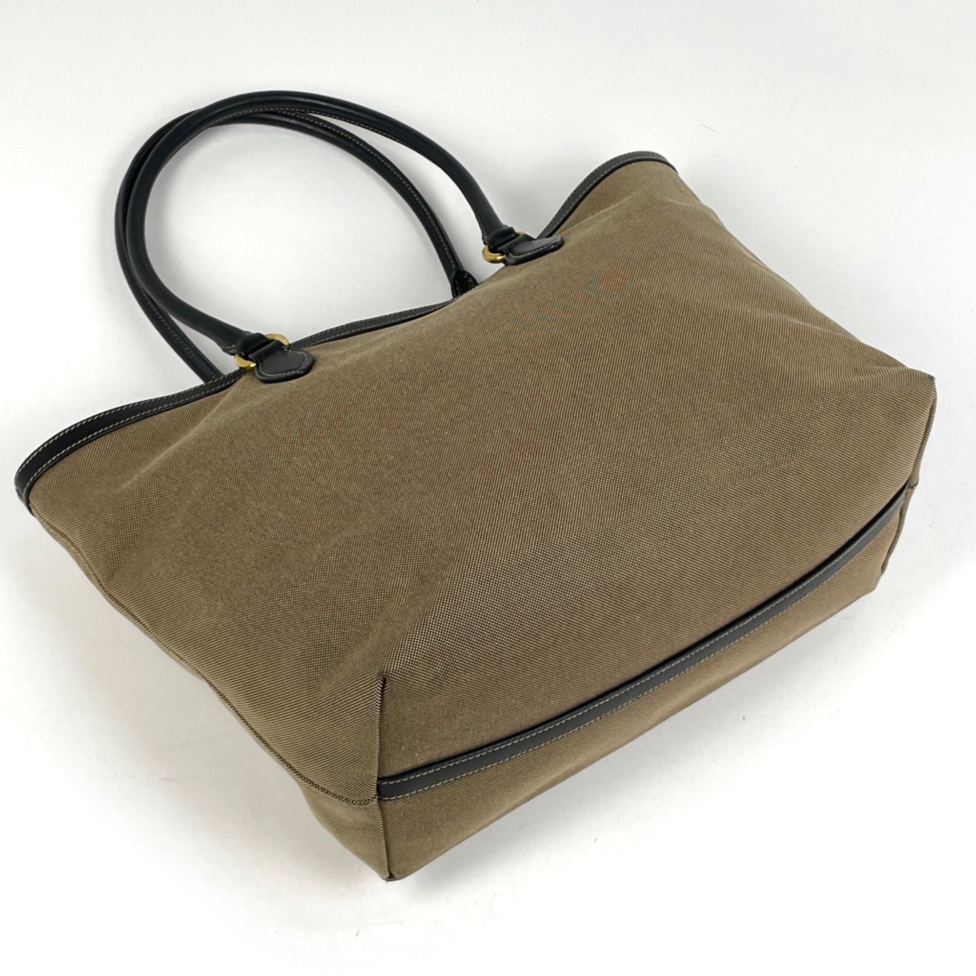 Prada Black Brown Canvas Leather Tote Bag (Pre-Owned)
