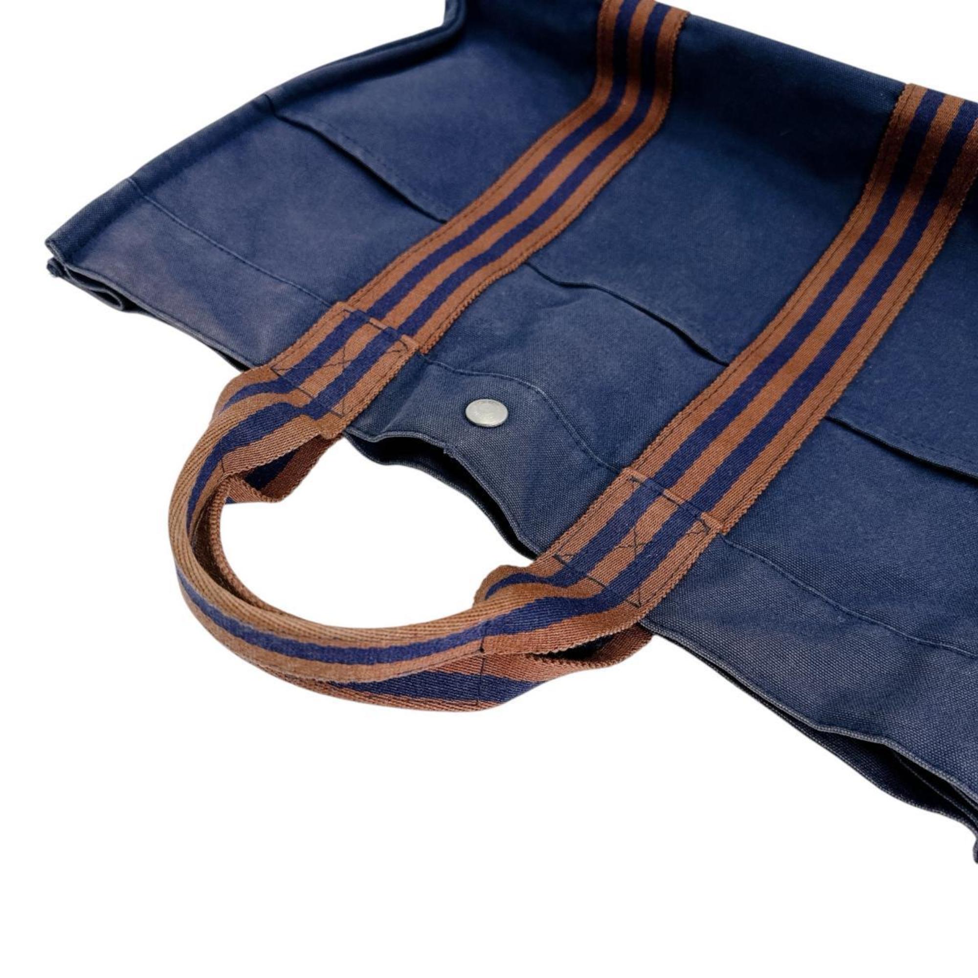 Hermes Navy Cotton Handbag Tote Bag (Pre-Owned)