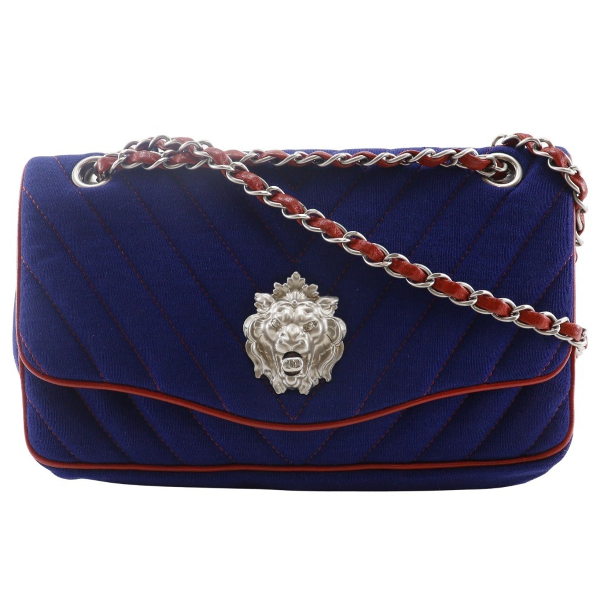 Chanel Navy Red Color Cotton Shoulder Bag (Pre-Owned)