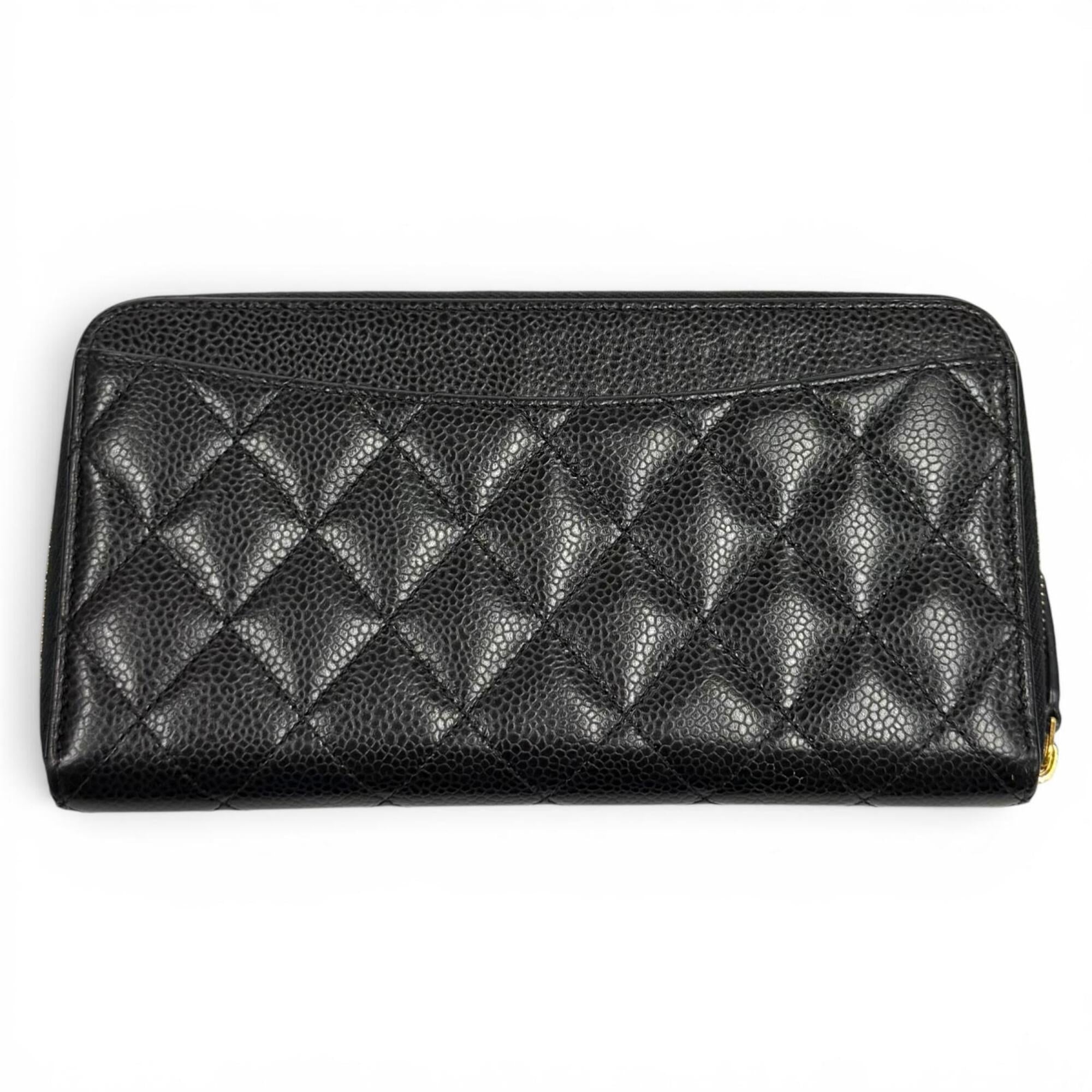 Chanel Black Grained Calfskin Long Wallet (Bi-Fold) (Pre-Owned)