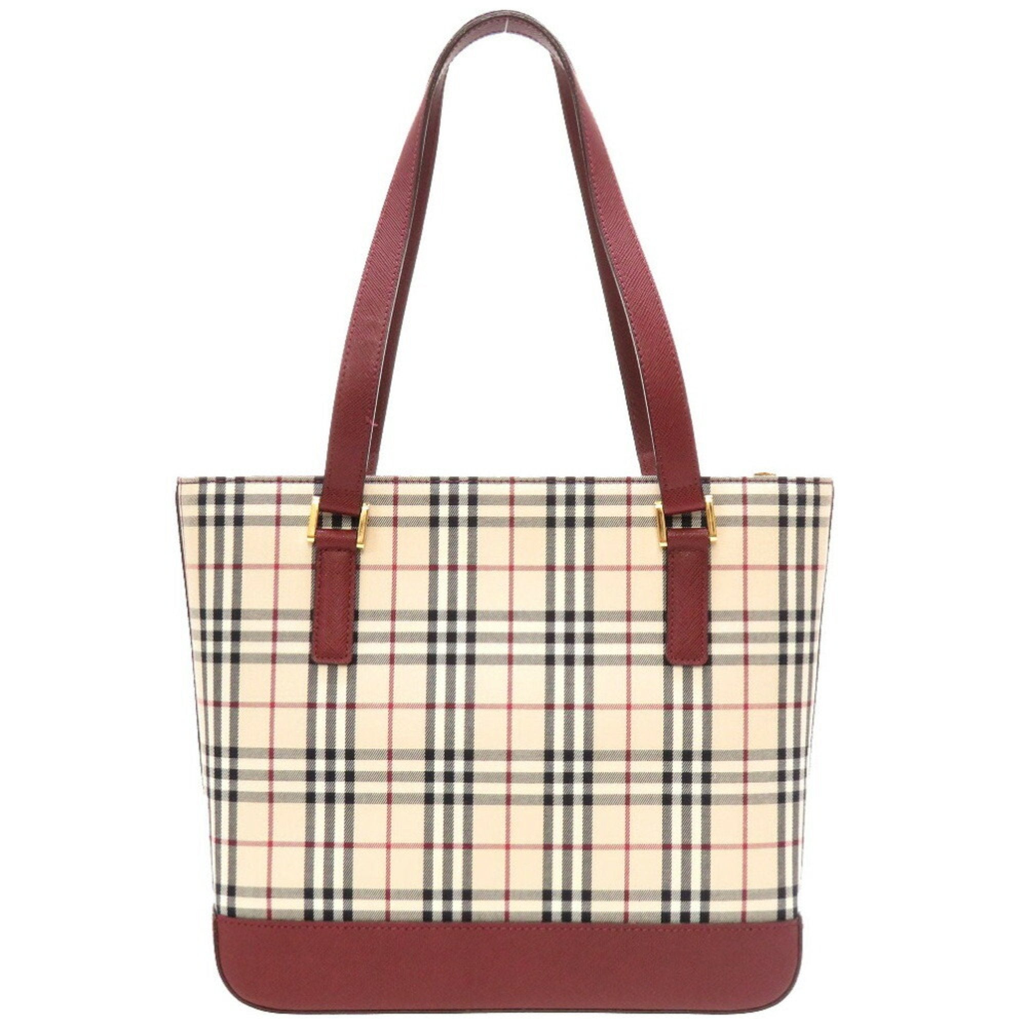 Burberry Beige Bordeaux Canvas Leather Handbag (Pre-Owned)