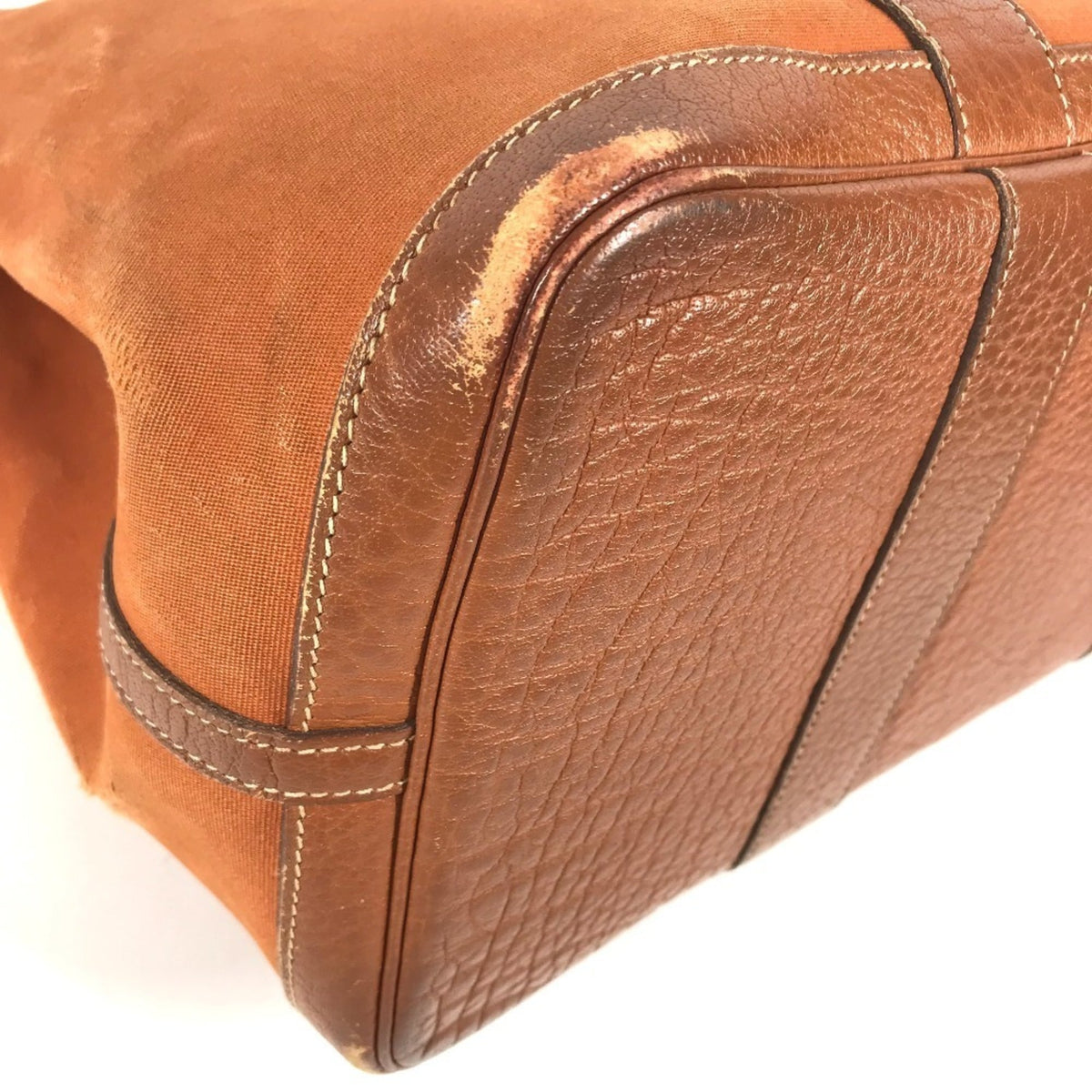 Hermes Orange Leather Canvas Shoulder Bag Tote Bag (Pre-Owned)