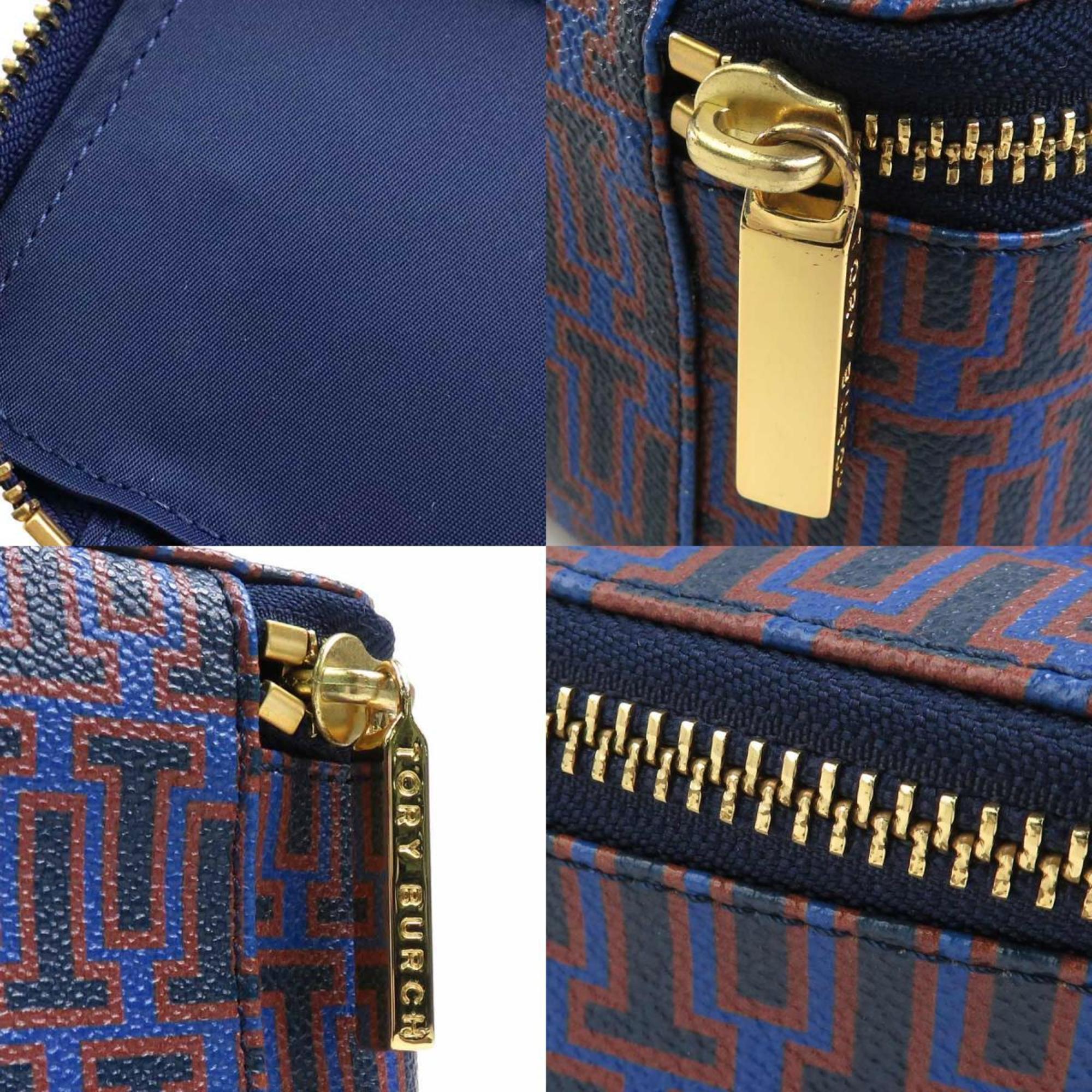 Tory Burch Brown Navy Leather Handbag Vanity Bag (Pre-Owned)