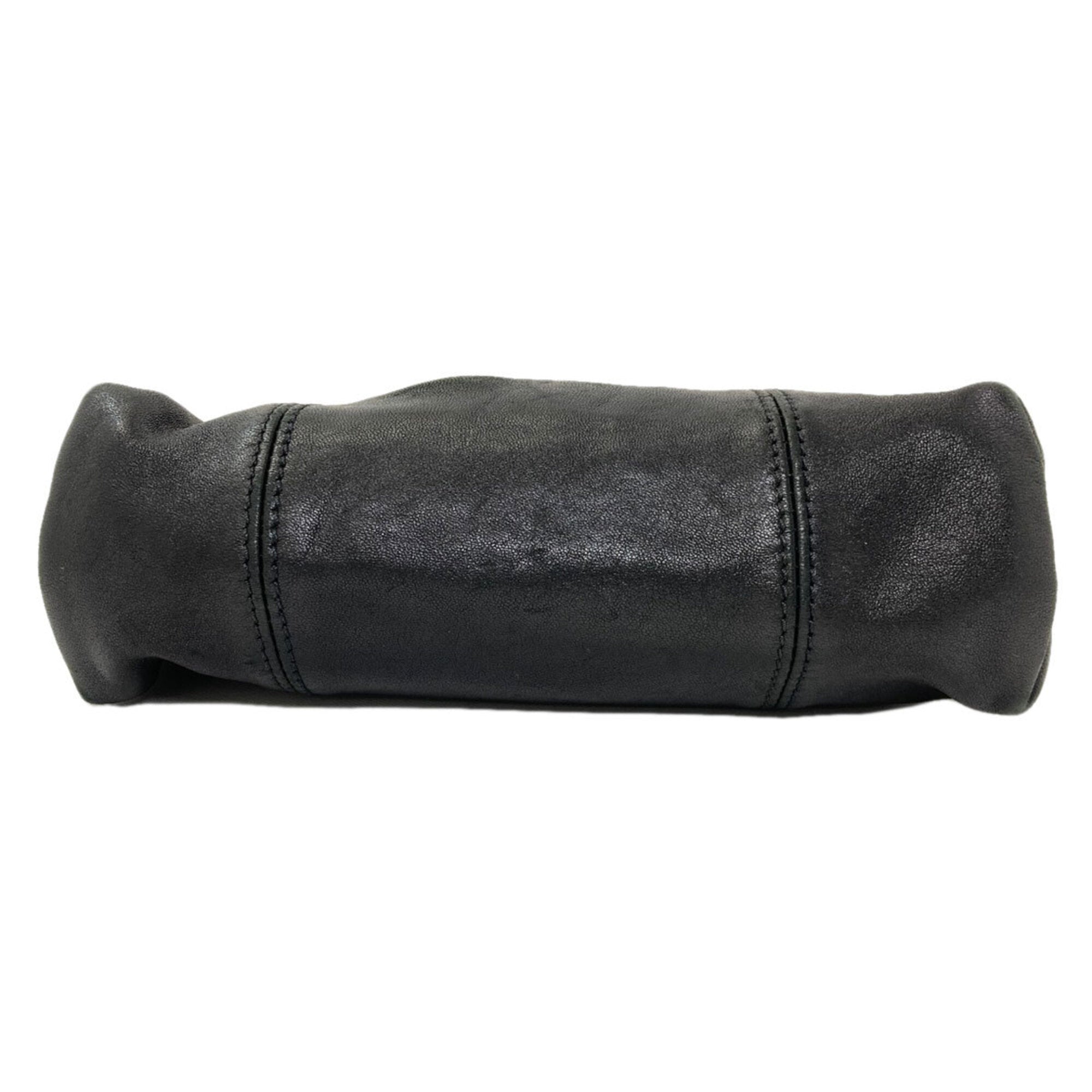 Longchamp Le Pliage Black Leather Shoulder Bag (Pre-Owned)