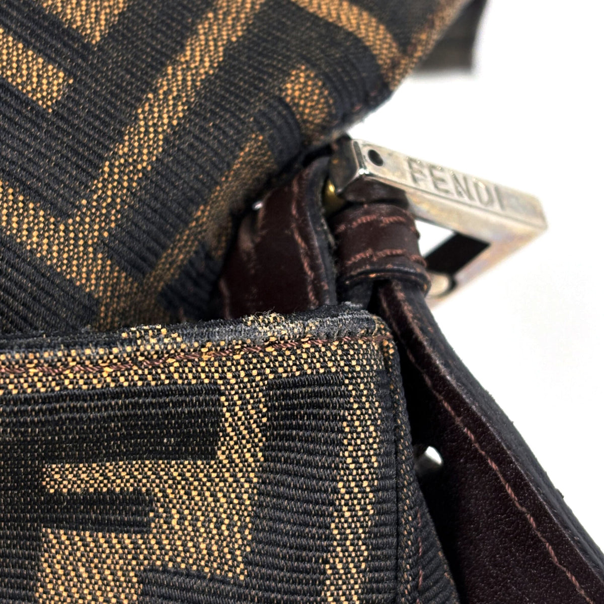Fendi Zucca Brown Canvas Leather Handbag Shoulder Bag (Pre-Owned)
