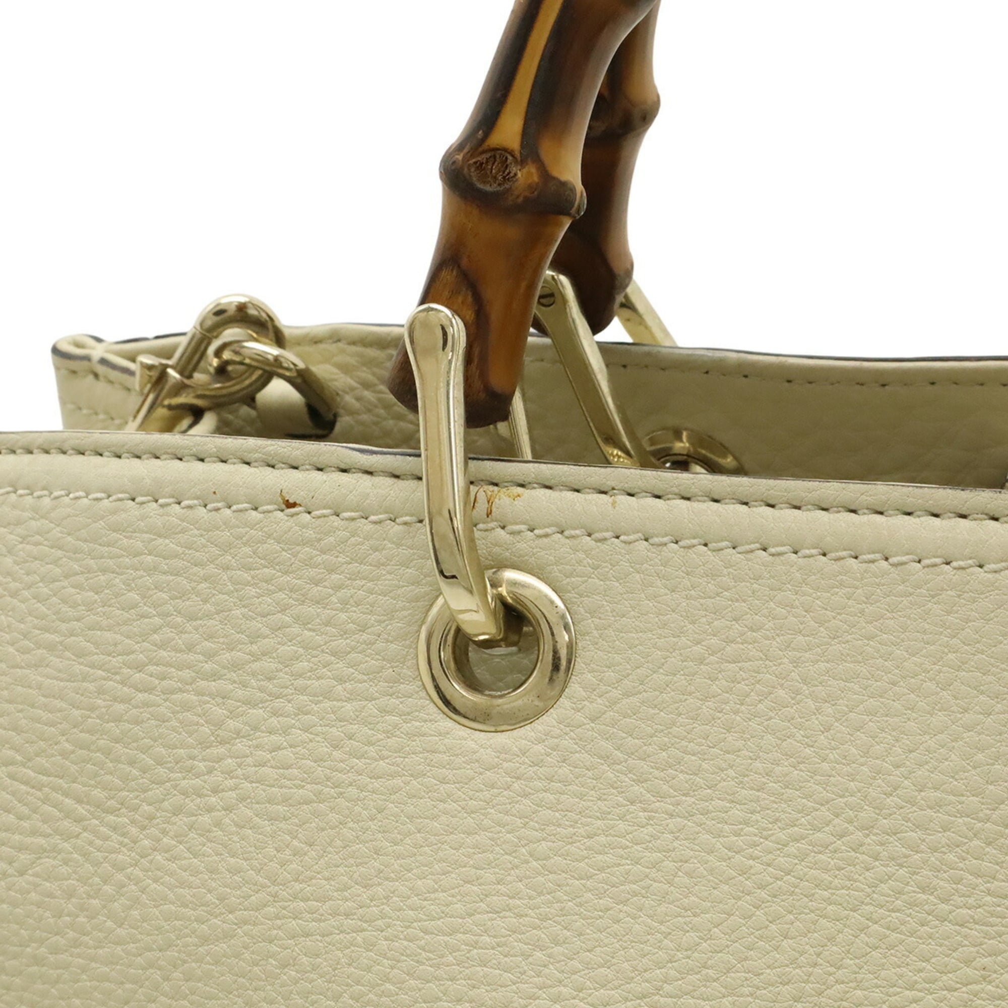 Gucci Light Beige Leather Bamboo Handbag Shoulder Bag Tote Bag (Pre-Owned)