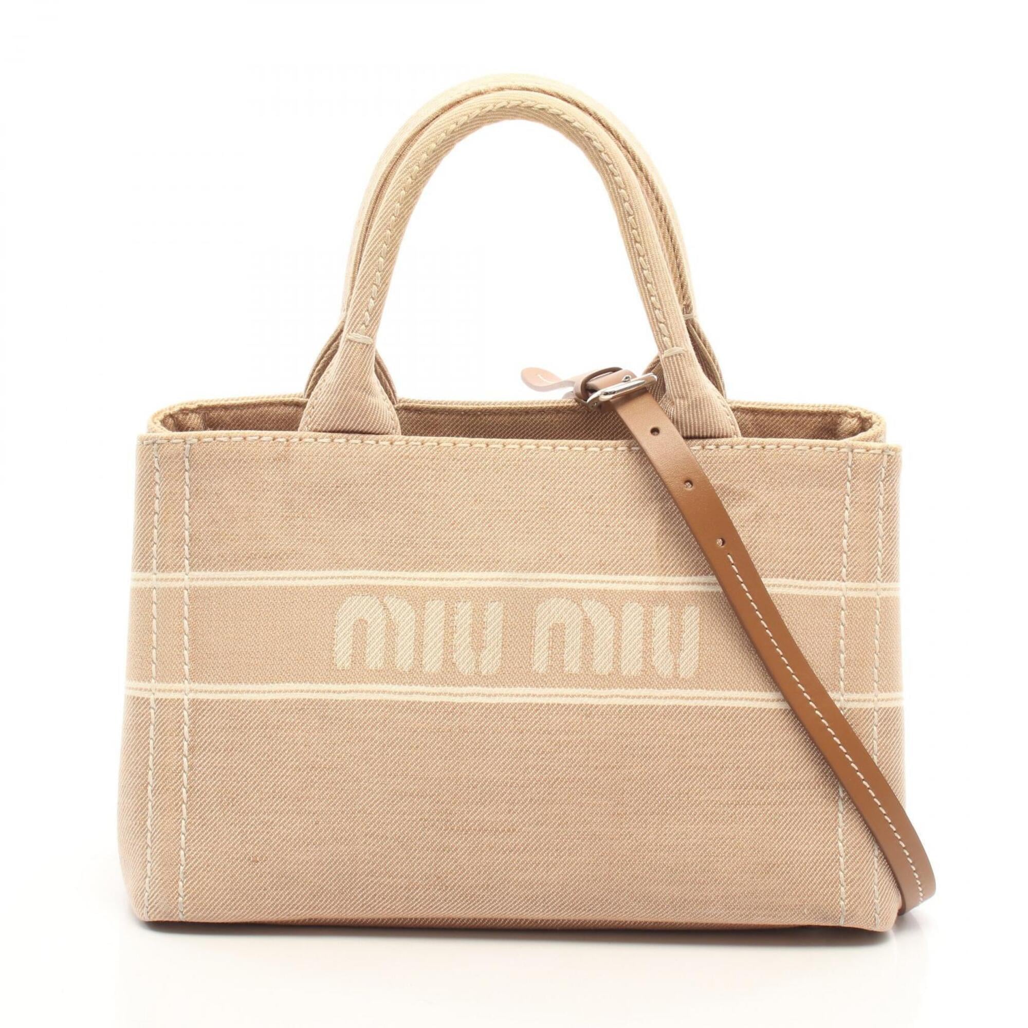 Miu Miu Beige Ivory Canvas Handbag Tote Bag (Pre-Owned)
