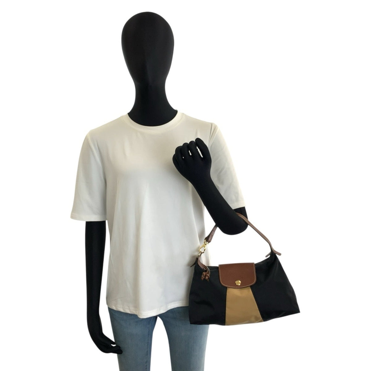 Longchamp Black Brown Nylon Handbag (Pre-Owned)