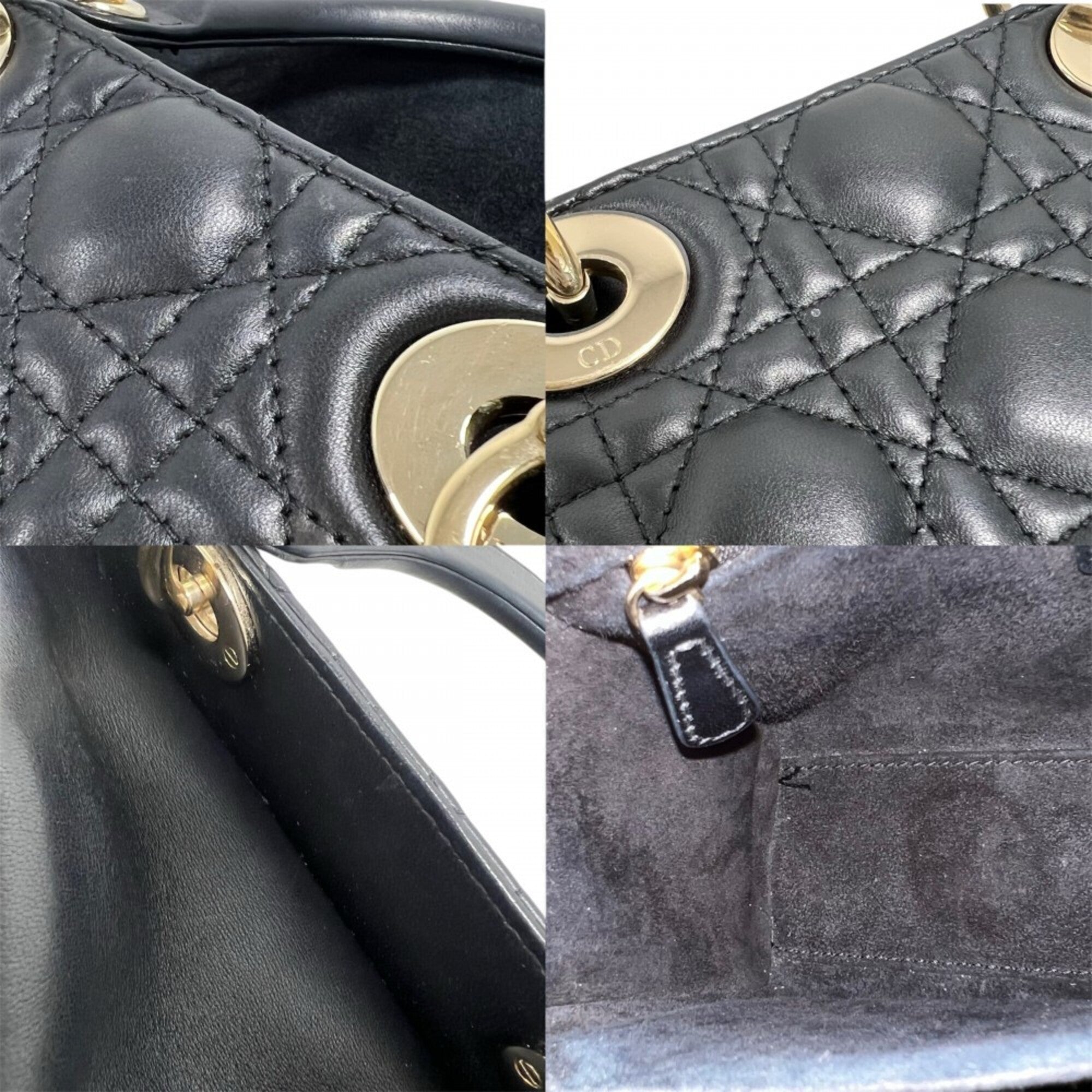 Christian Dior Lady Dior Black Leather Handbag Shoulder Bag (Pre-Owned)