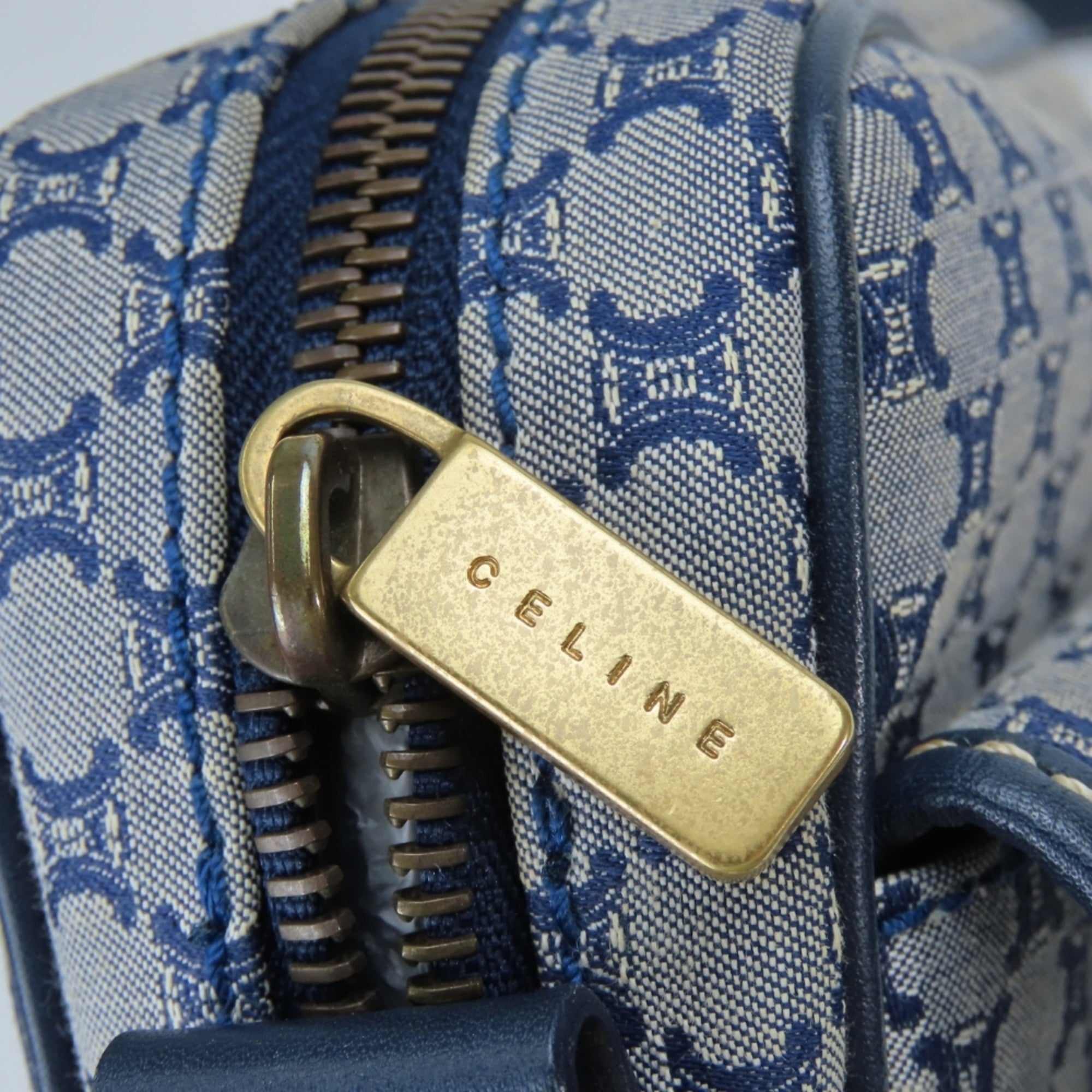 Celine Macadam Navy Canvas Leather Shoulder Bag (Pre-Owned)