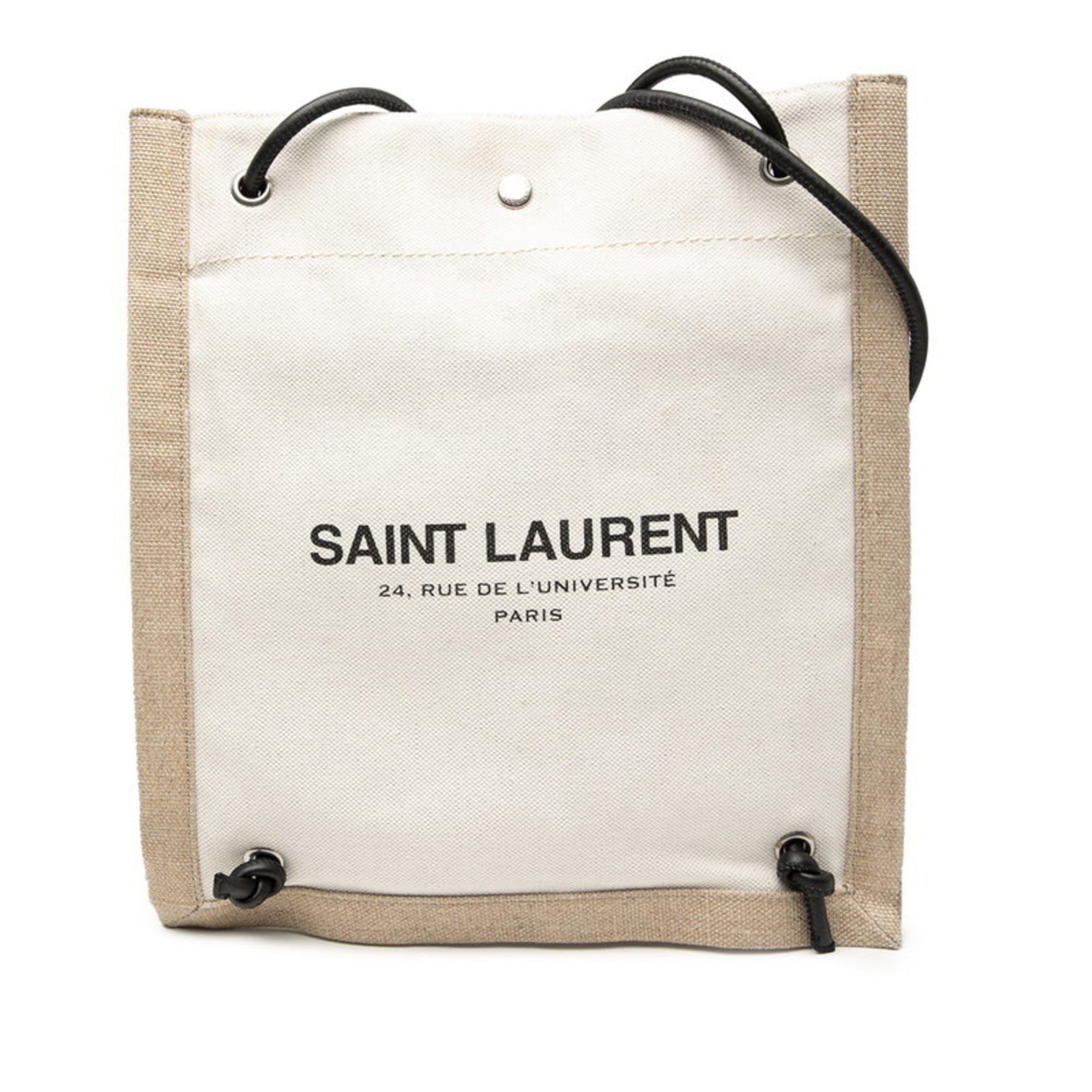 Saint Laurent Beige White Canvas Shoulder Bag (Pre-Owned)
