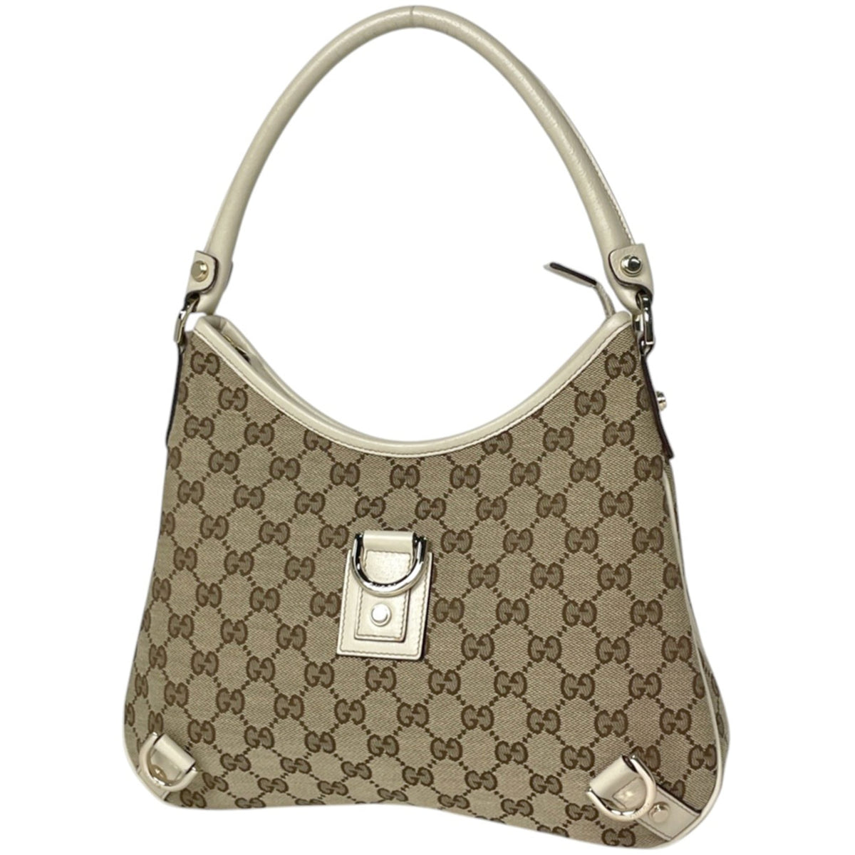 Gucci Abbey Beige Ivory Gg Canvas Leather Shoulder Bag (Pre-Owned)