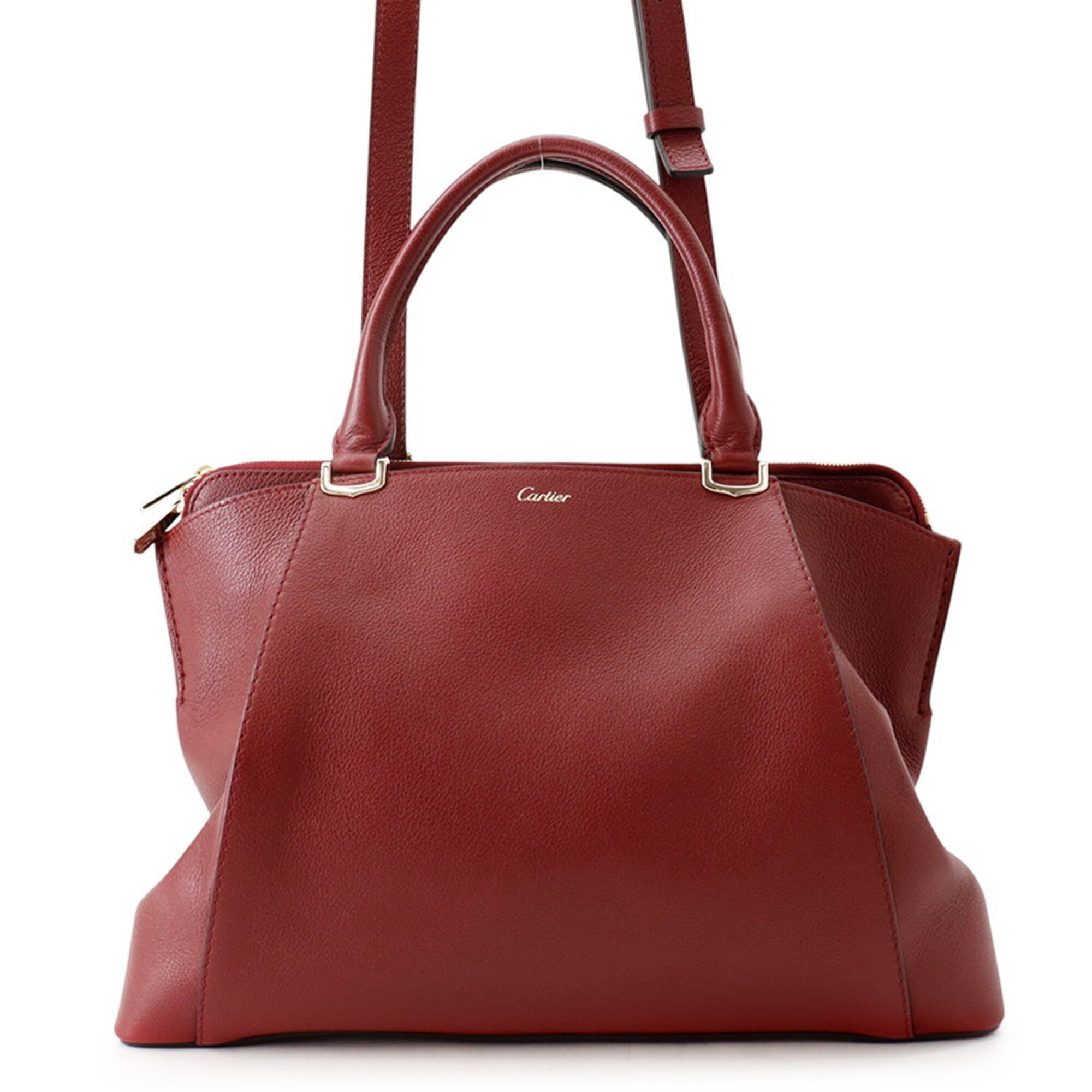 Cartier Bordeaux Leather Handbag Shoulder Bag (Pre-Owned)