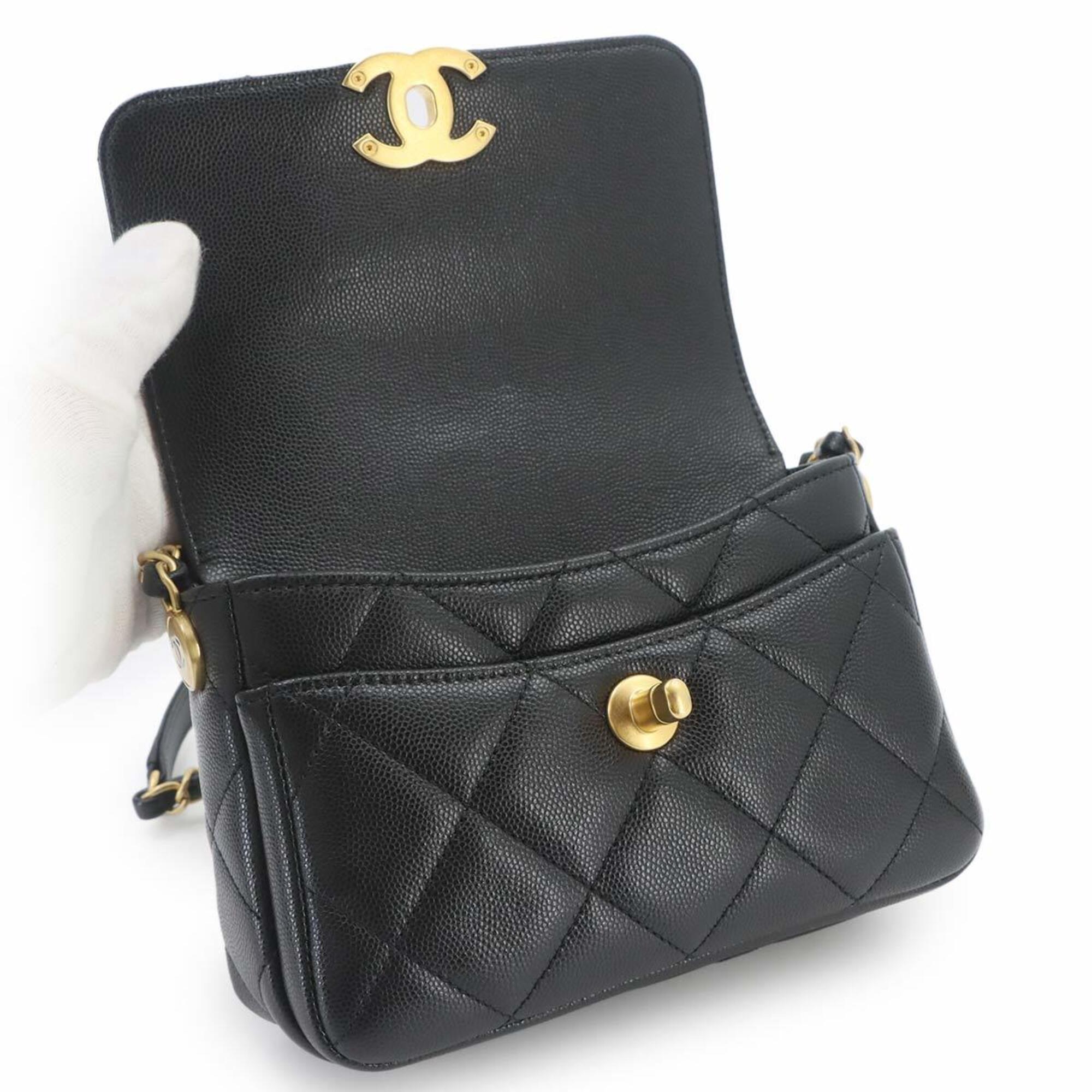Chanel Matelasse Black Grained Calfskin Handbag Shoulder Bag (Pre-Owned)
