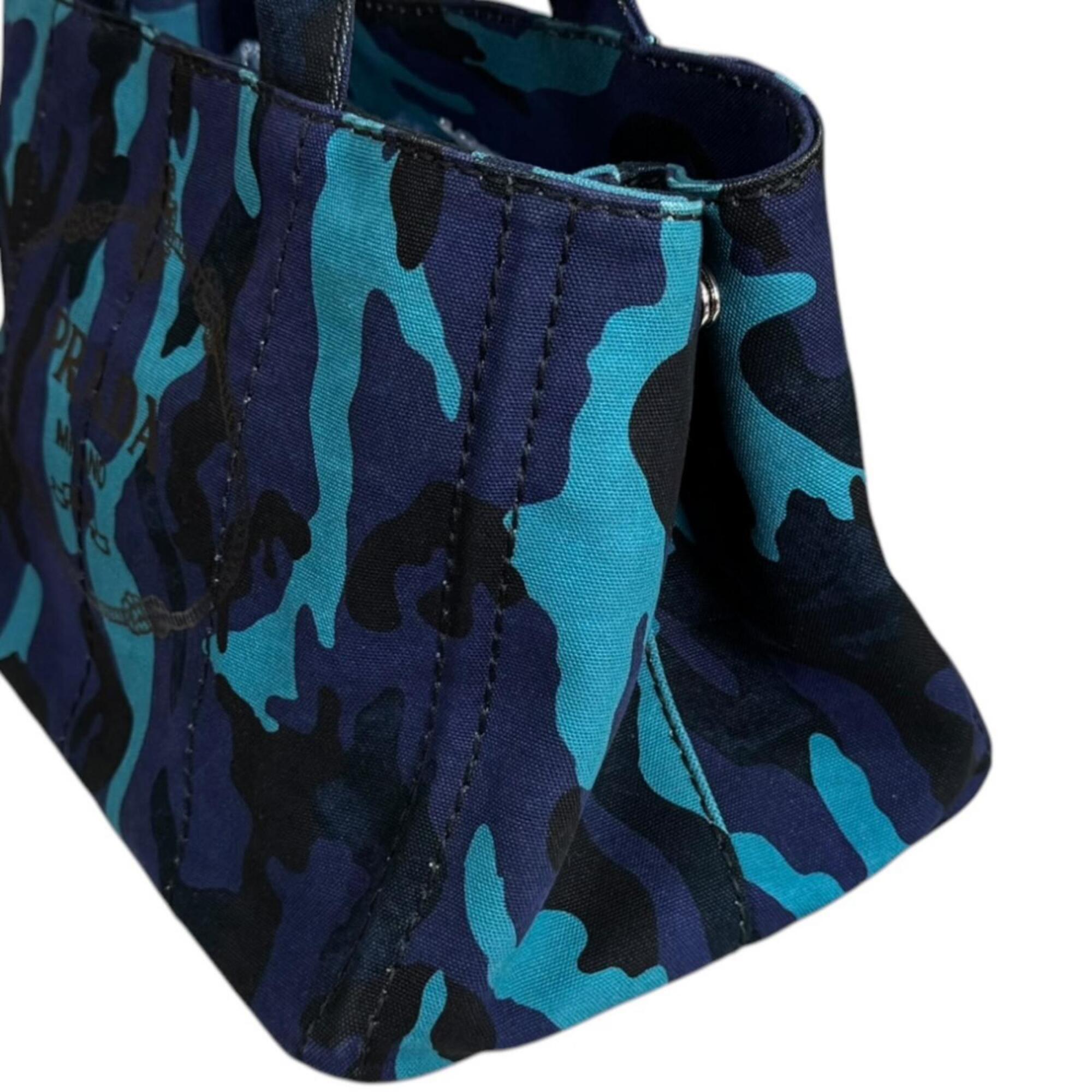 Prada Blue Camouflage Royal Canvas Handbag Shoulder Bag (Pre-Owned)