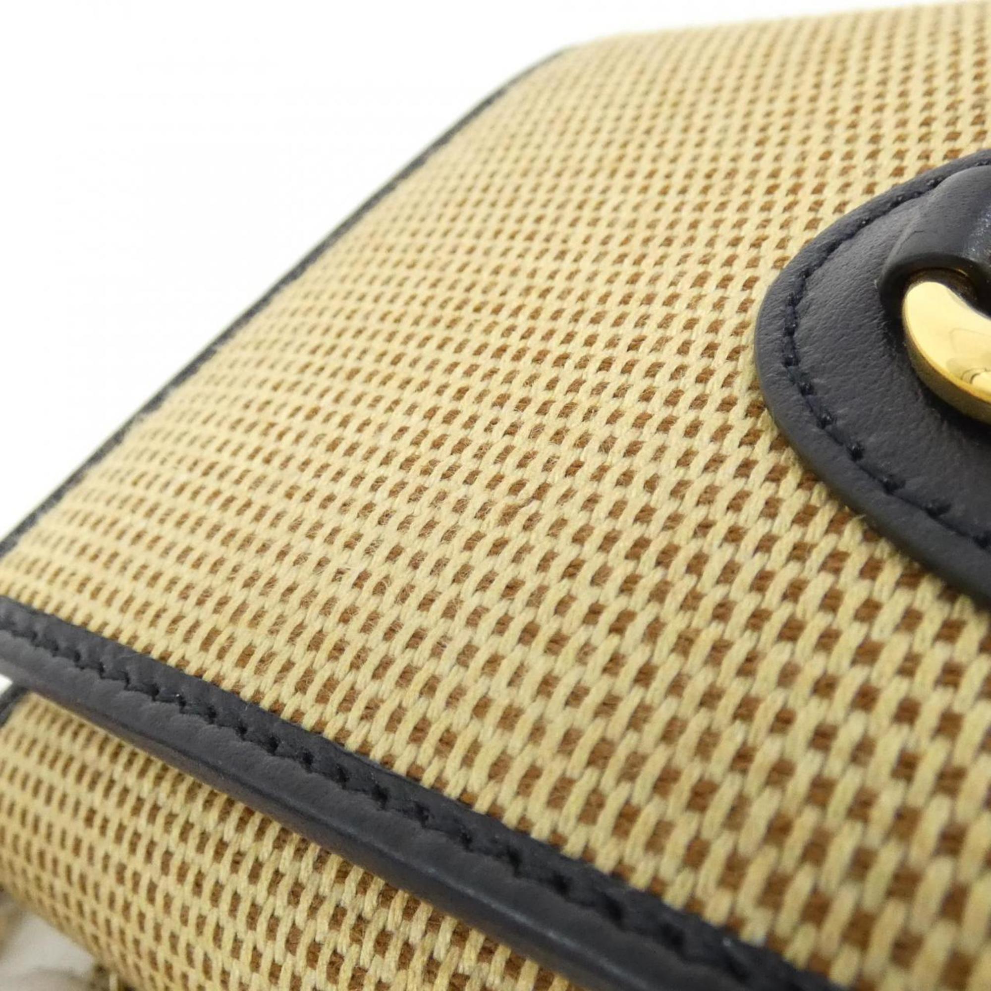 Gucci Beige Navy Canvas Leather Chain/Shoulder Wallet (Pre-Owned)