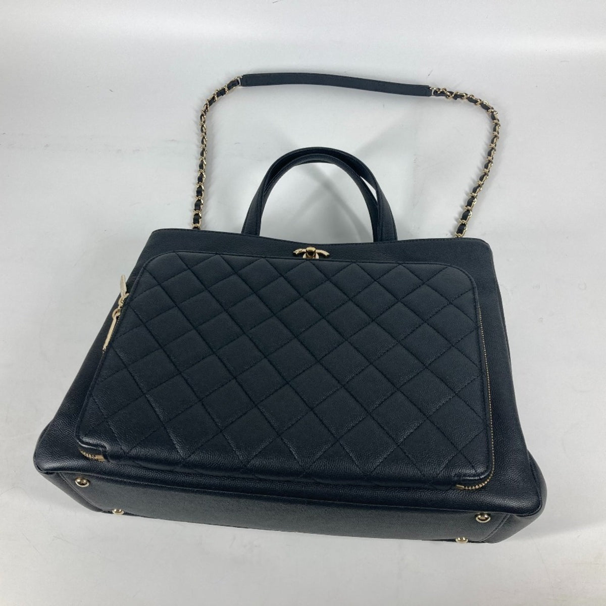Chanel Black Grained Calfskin Shoulder Bag Tote Bag (Pre-Owned)