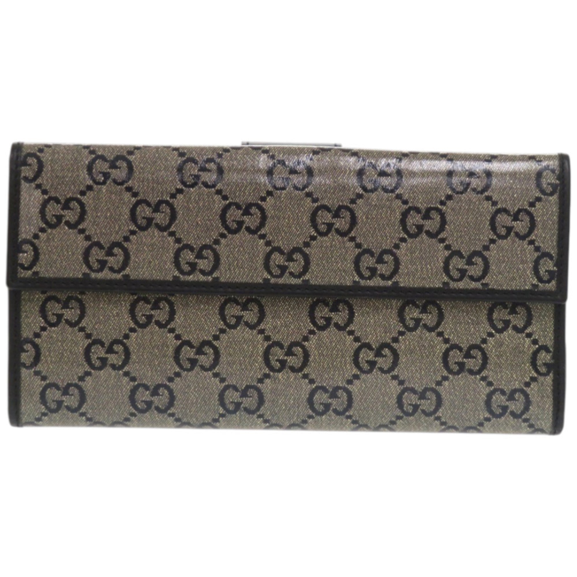 Gucci Gold Black Pvc Leather Long Wallet (Bi-Fold) (Pre-Owned)
