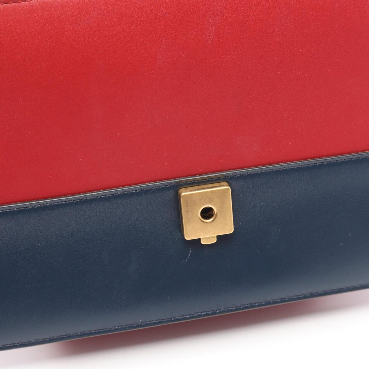 Gucci Ivory Navy Red Color Leather Handbag (Pre-Owned)
