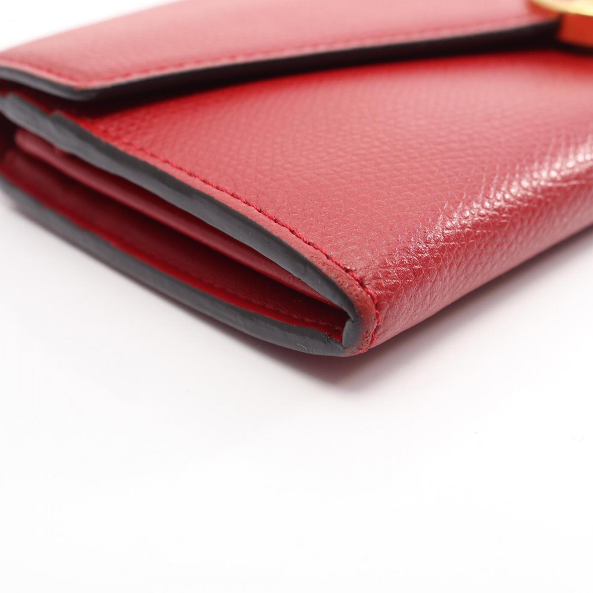 Fendi Red Color Leather Long Wallet (Bi-Fold) (Pre-Owned)