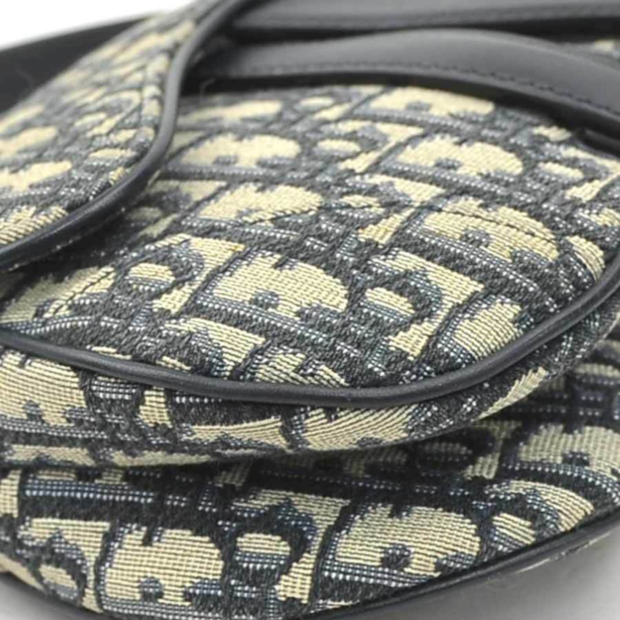 Christian Dior Navy Canvas Leather Handbag Saddle Bag Shoulder Bag (Pre-Owned)