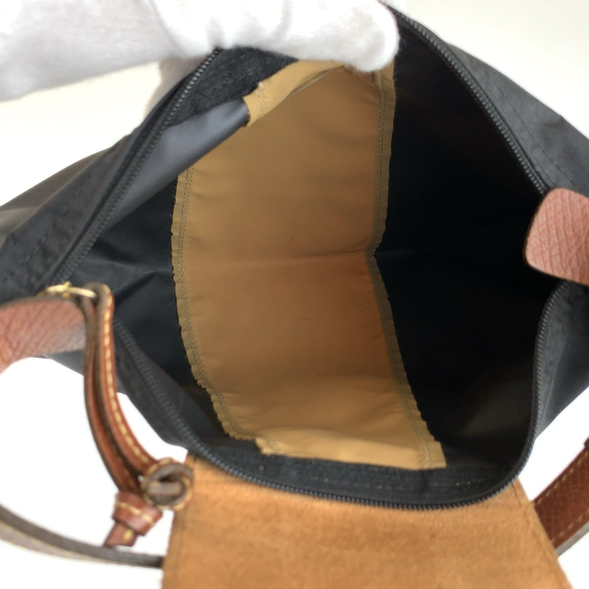 Longchamp Black Brown Nylon Handbag (Pre-Owned)