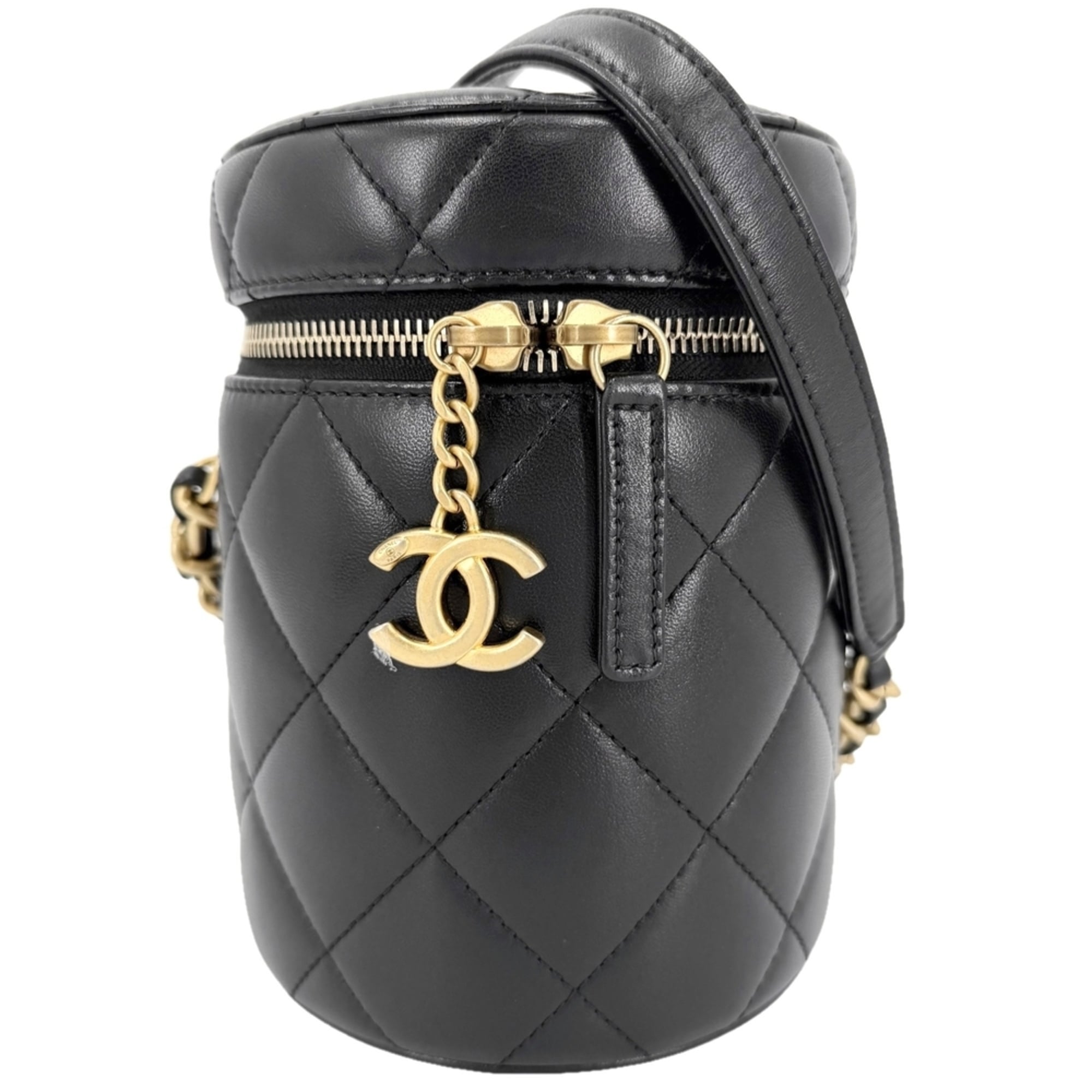 Chanel Matelasse Black Leather Shoulder Bag Vanity Bag (Pre-Owned)
