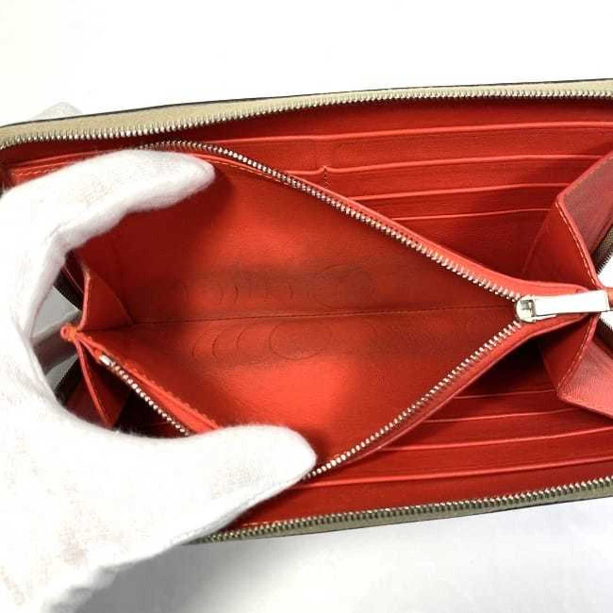 Celine Beige Red Color Silver Leather Long Wallet (Bi-Fold) (Pre-Owned)