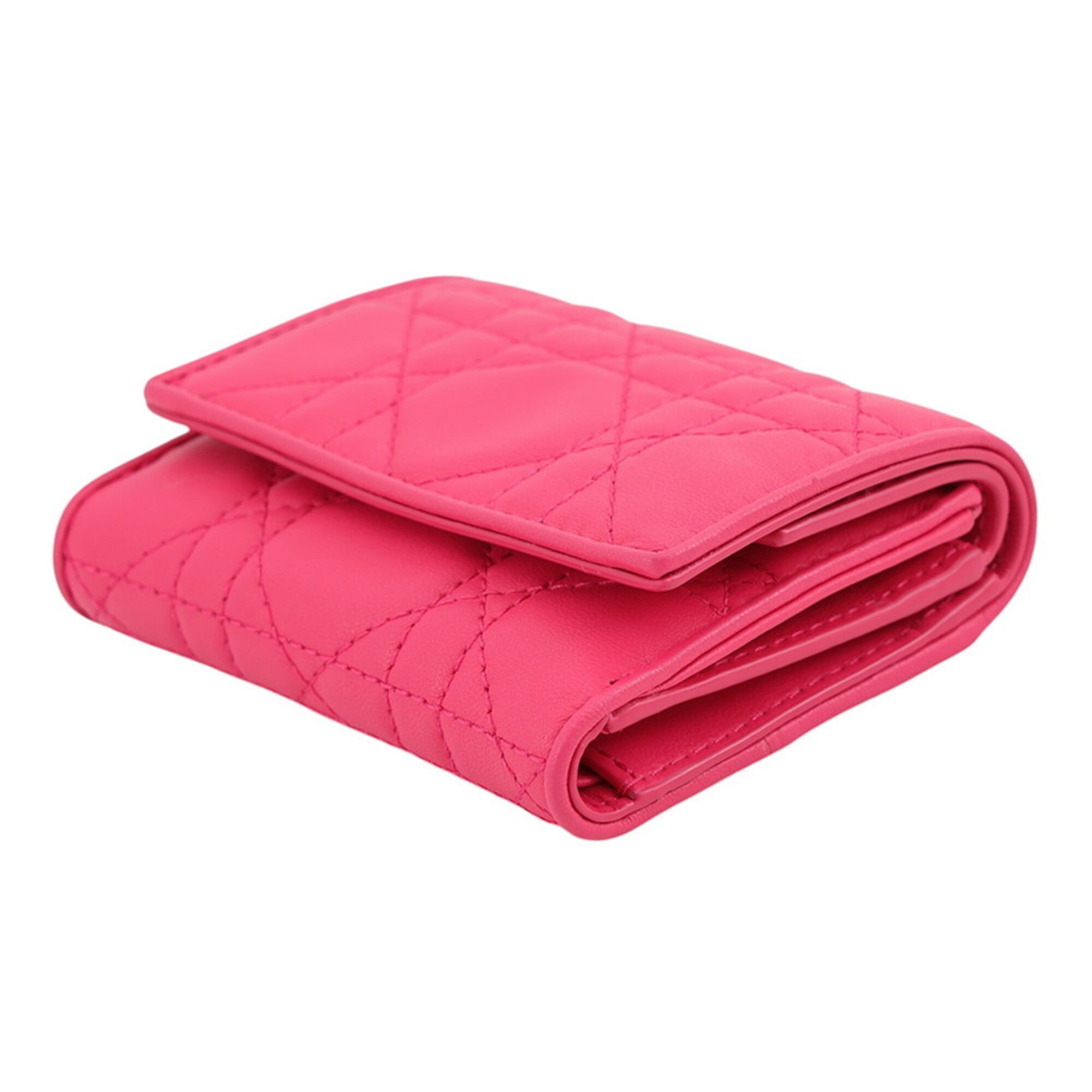 Christian Dior Lady Dior Pink Leather Wallet (Tri-Fold) (Pre-Owned)