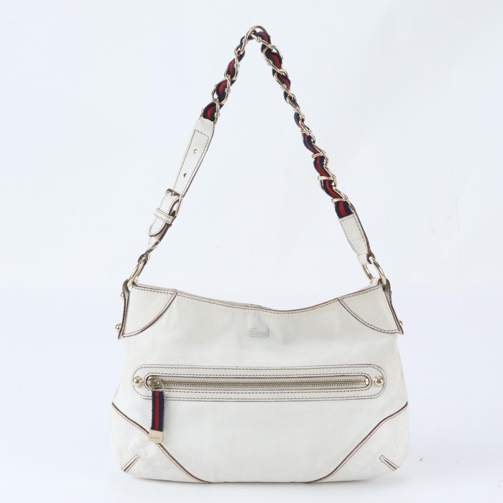 Gucci Sherry Line White Leather Shoulder Bag Tote Bag (Pre-Owned)