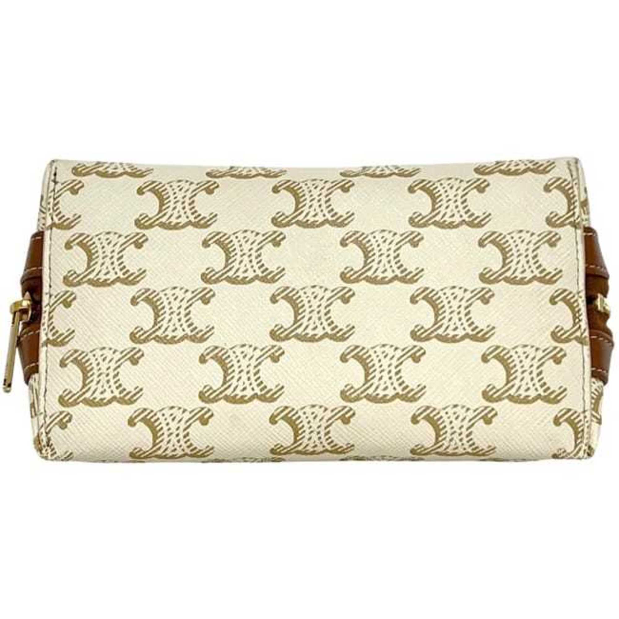 Celine Brown White Pvc Leather Pouch (Pre-Owned)