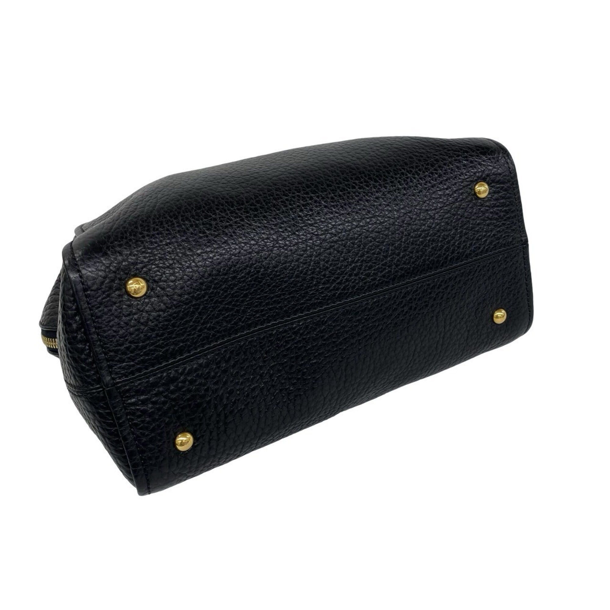Fendi Black Leather Boston Bag Handbag Shoulder Bag (Pre-Owned)