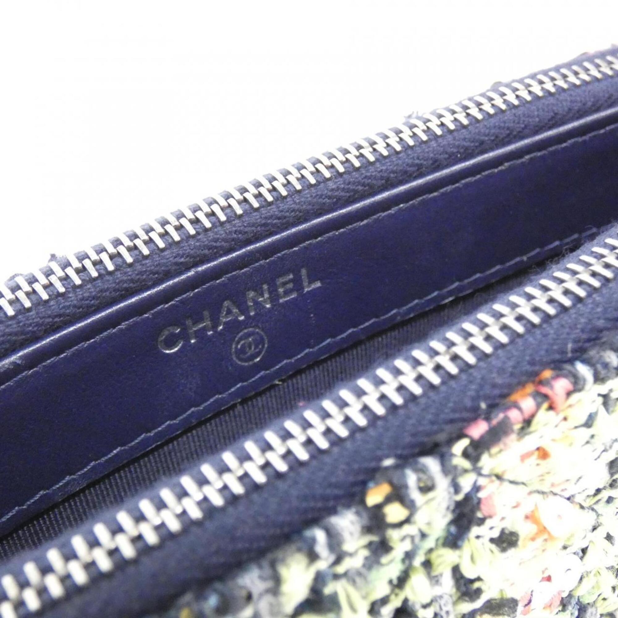 Chanel Multi-Color Navy Tweed Leather Shoulder Bag (Pre-Owned)