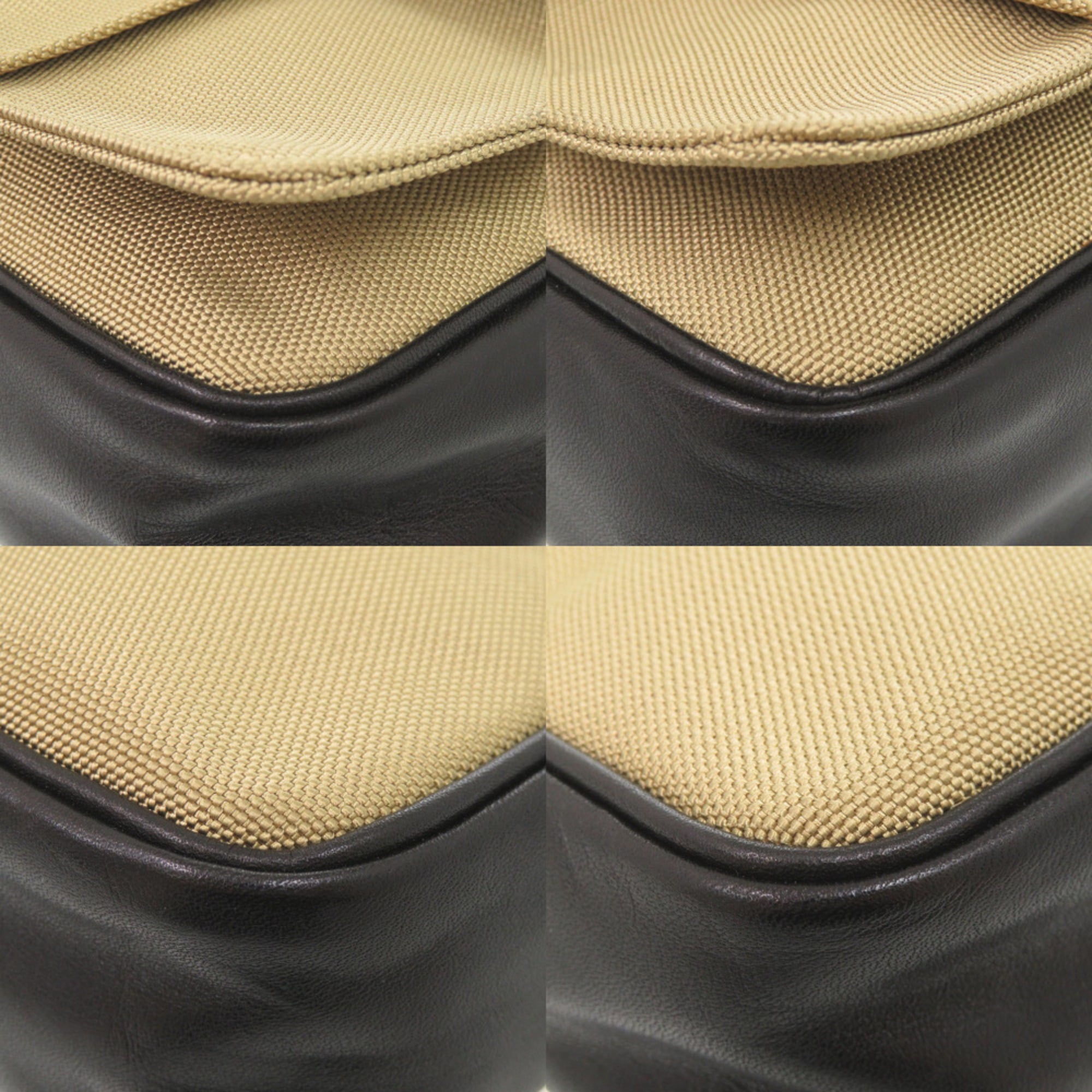 Yves Saint Laurent Beige Black Canvas Leather Shoulder Bag (Pre-Owned)