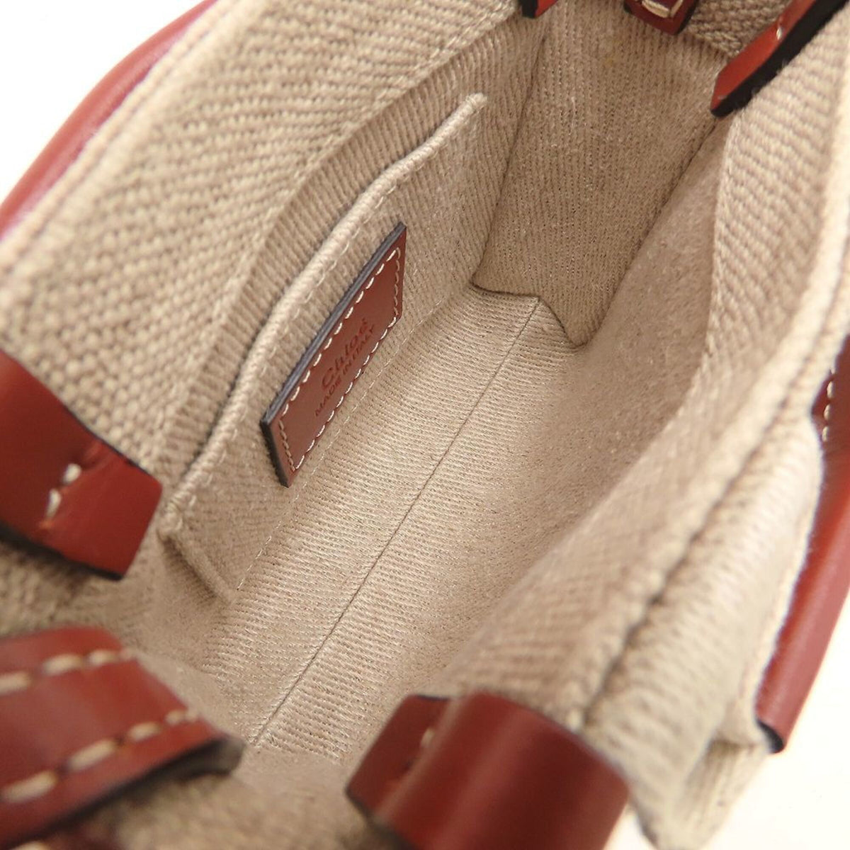 Chloé Brown White Linen Leather Shoulder Bag (Pre-Owned)