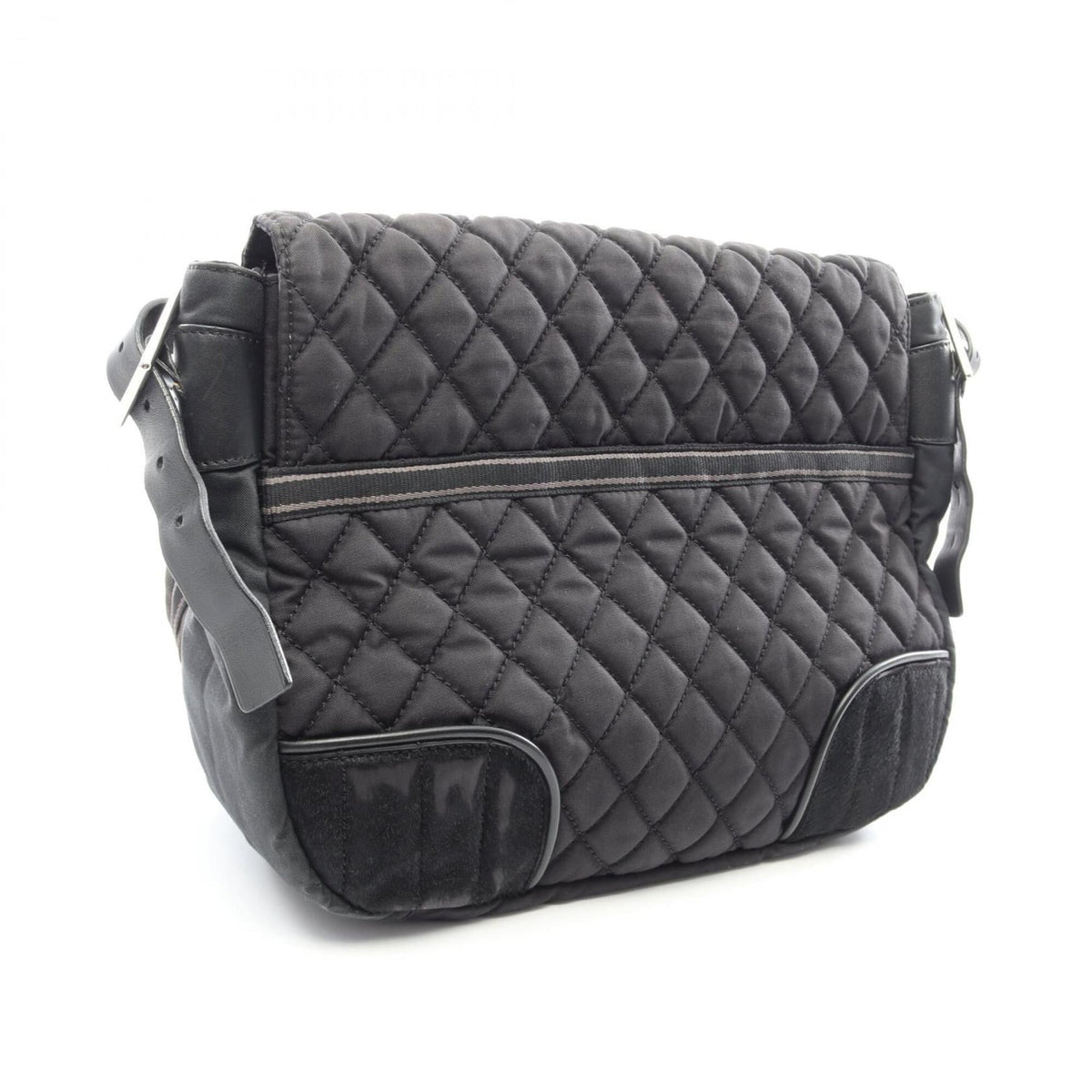 Chanel Matelasse Black Gray Leather Nylon Canvas Handbag Shoulder Bag (Pre-Owned)