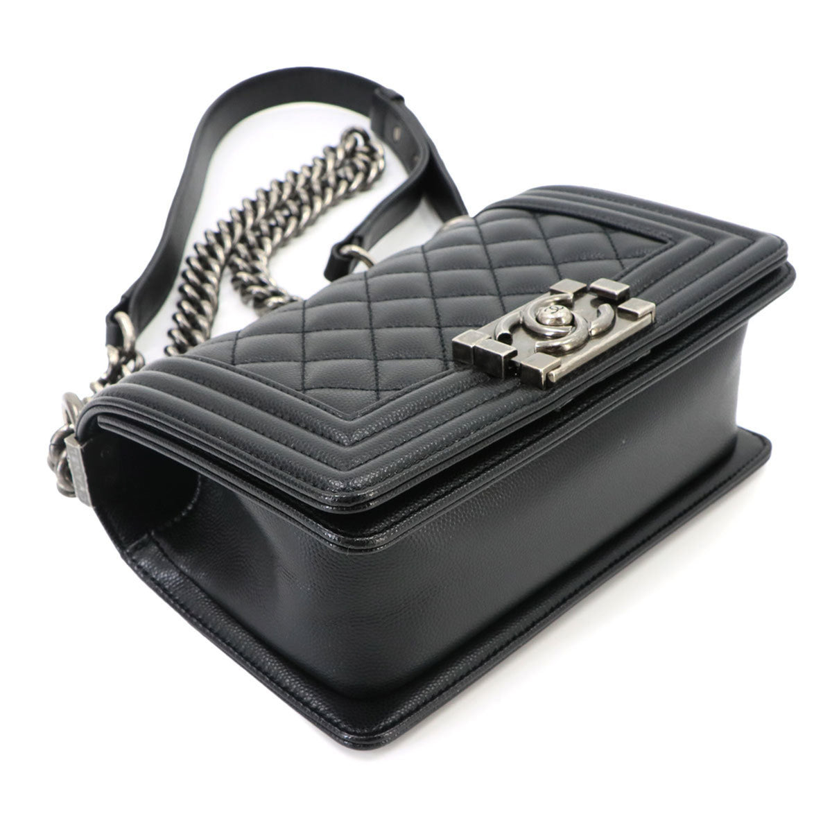 Chanel Boy Chanel Black Grained Calfskin Handbag Shoulder Bag (Pre-Owned)