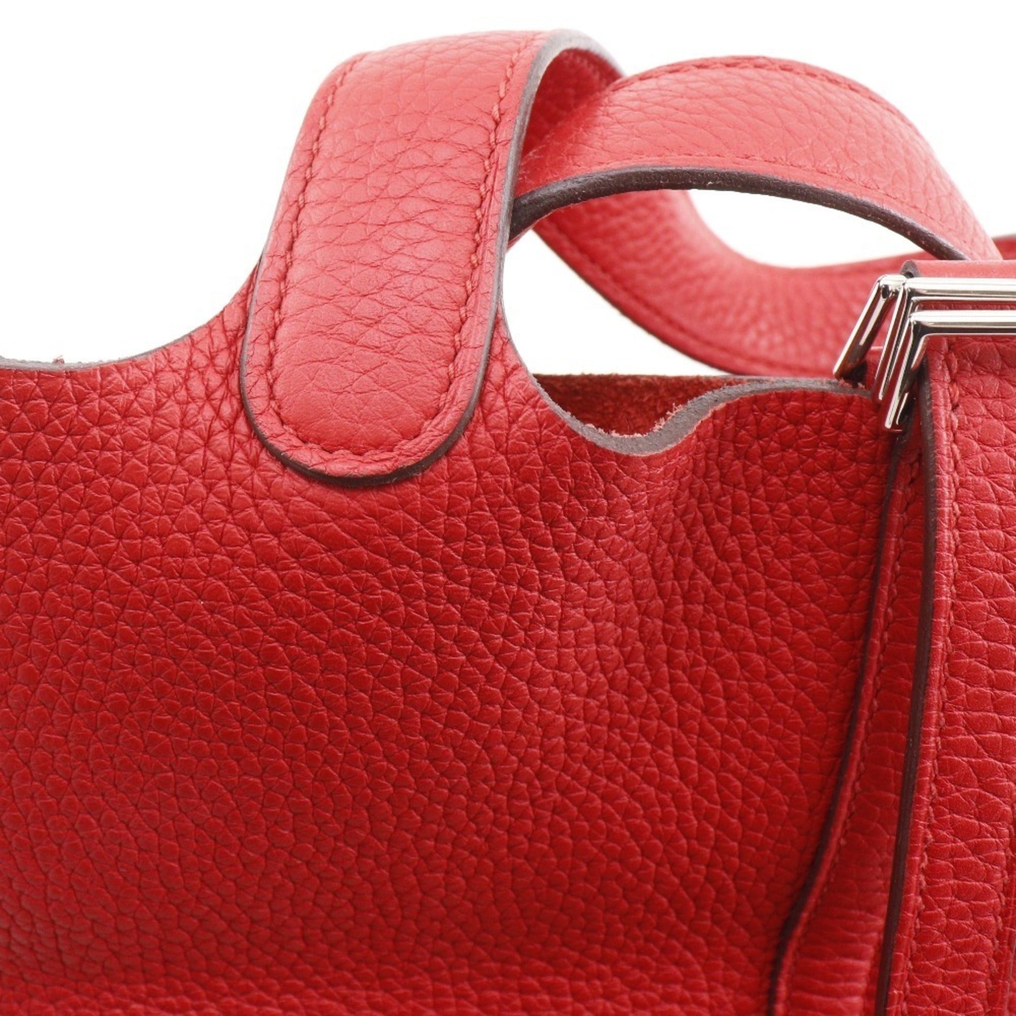 Hermes Picotin Red Color Taurillon Clemence Leather Handbag (Pre-Owned)