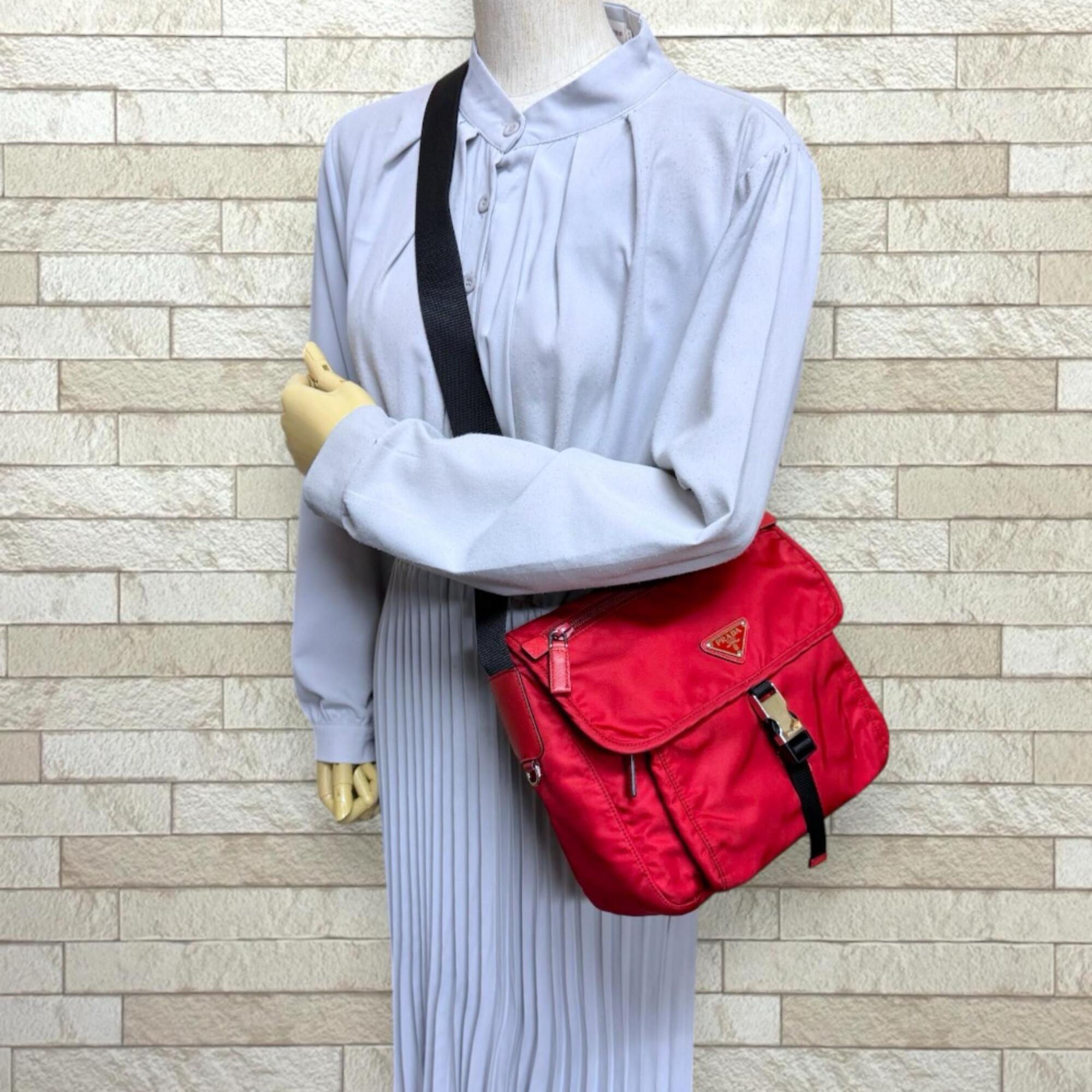 Prada Red Color Nylon Shoulder Bag (Pre-Owned)