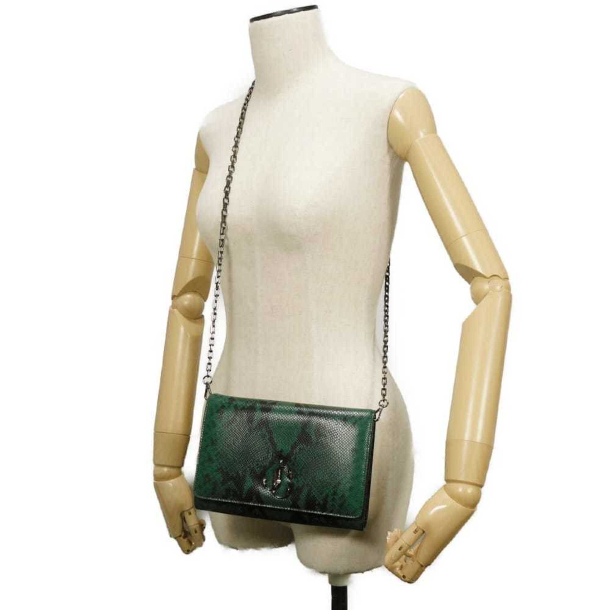 Jimmy Choo Green Leather Clutch Bag Shoulder Bag (Pre-Owned)