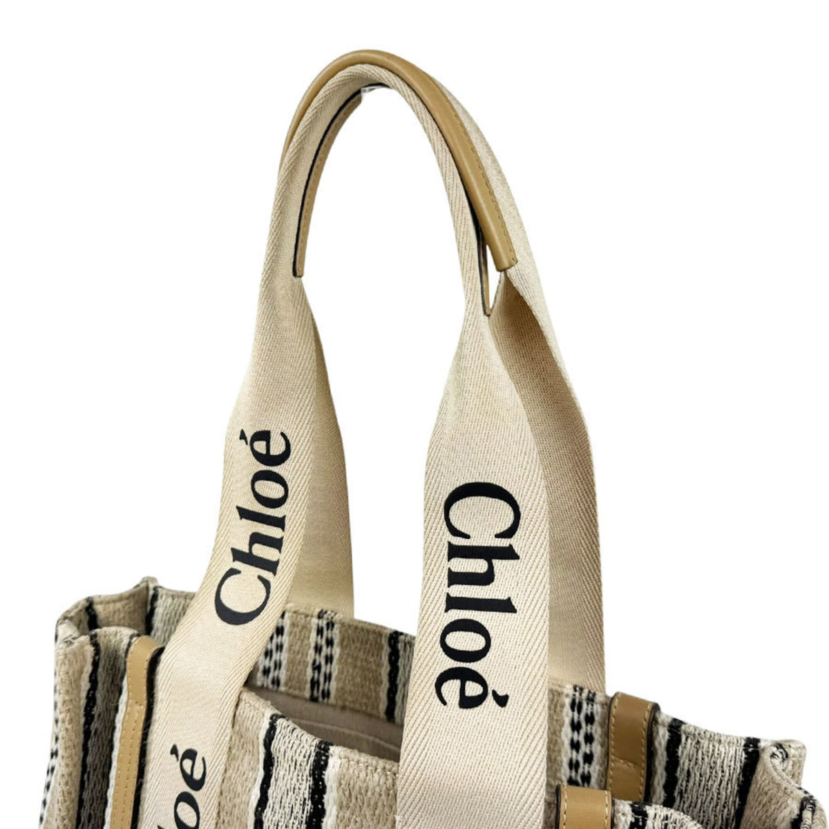 Chloé Beige Black Linen Tote Bag (Pre-Owned)