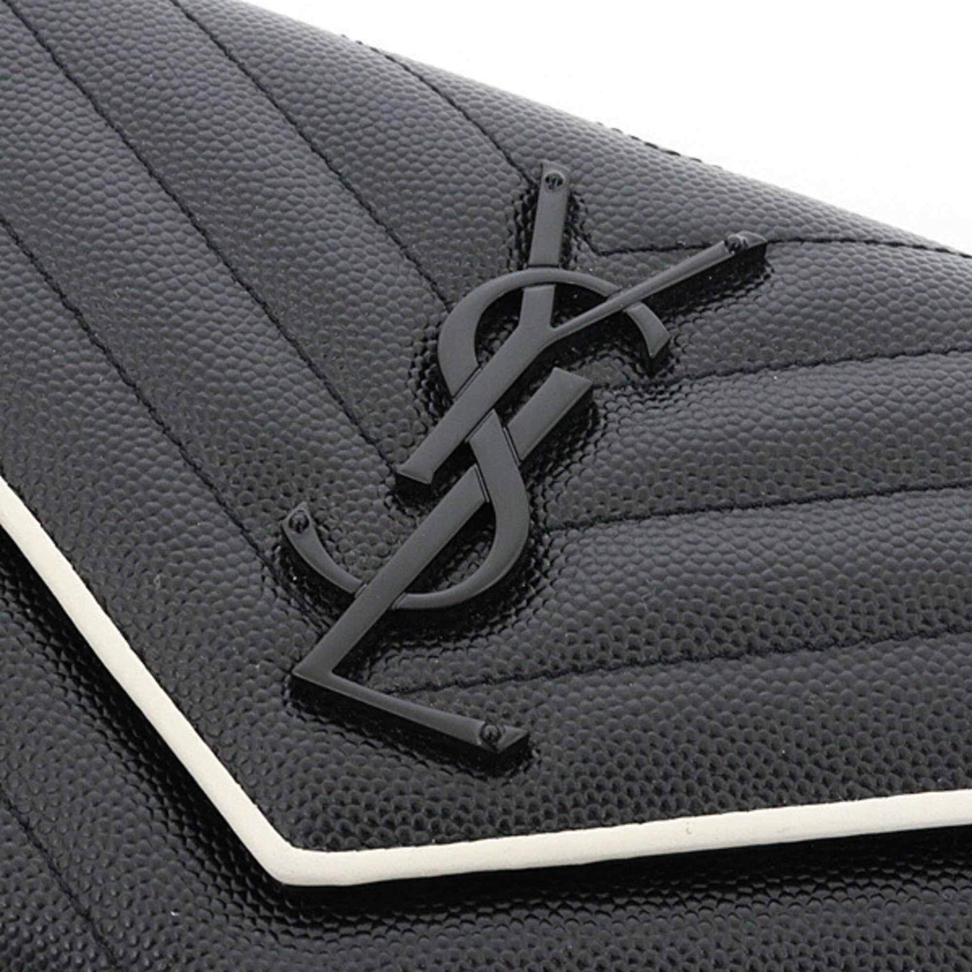 Saint Laurent Black White Leather Long Wallet (Bi-Fold) (Pre-Owned)