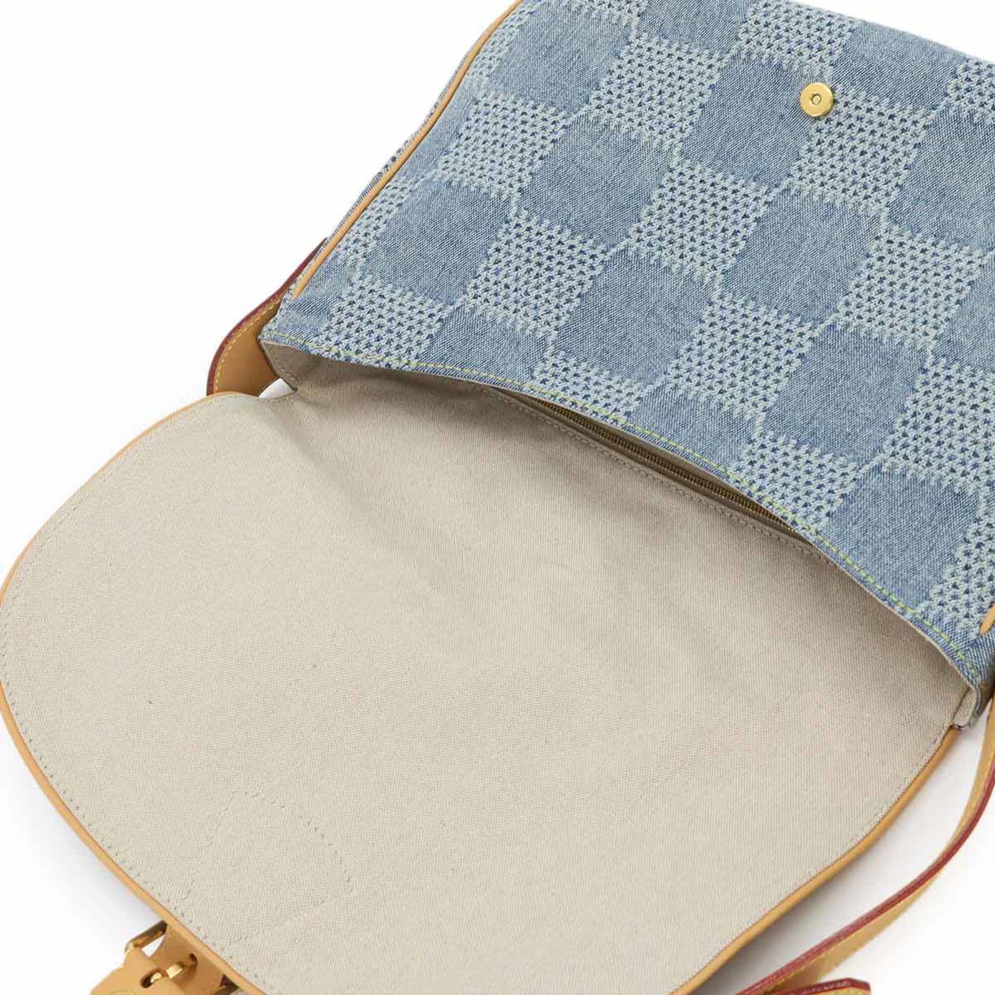 Louis Vuitton Blue Brown Denim Leather Handbag Messenger Bag Shoulder Bag (Pre-Owned)