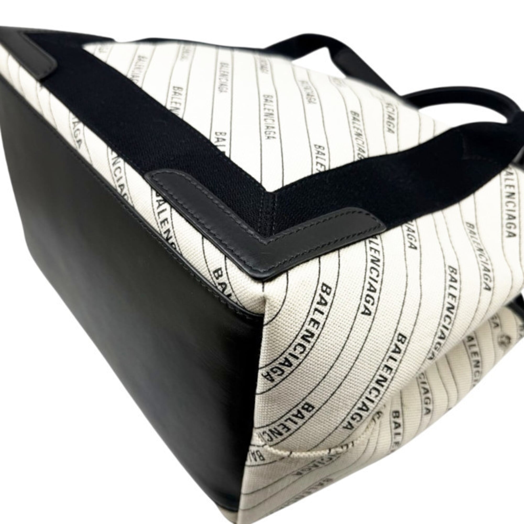 Balenciaga Black Ivory Canvas Leather Handbag Pouch (Pre-Owned)