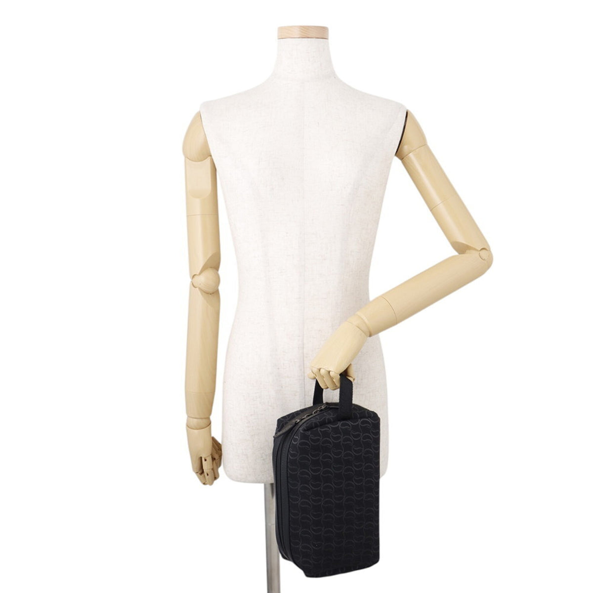 Christian Louboutin Black Canvas Leather Clutch Bag Handbag (Pre-Owned)