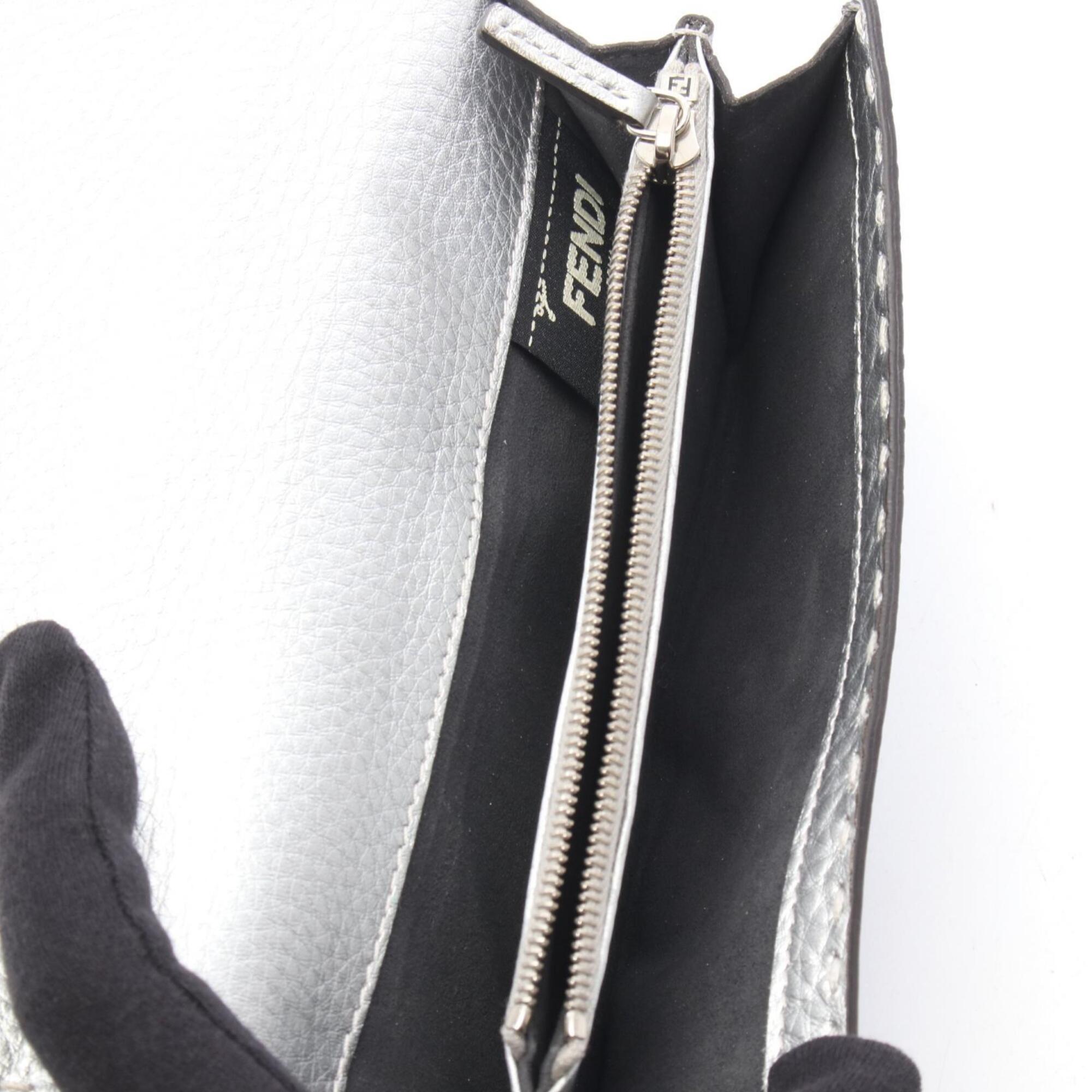 Fendi Silver Leather Long Wallet (Bi-Fold) (Pre-Owned)
